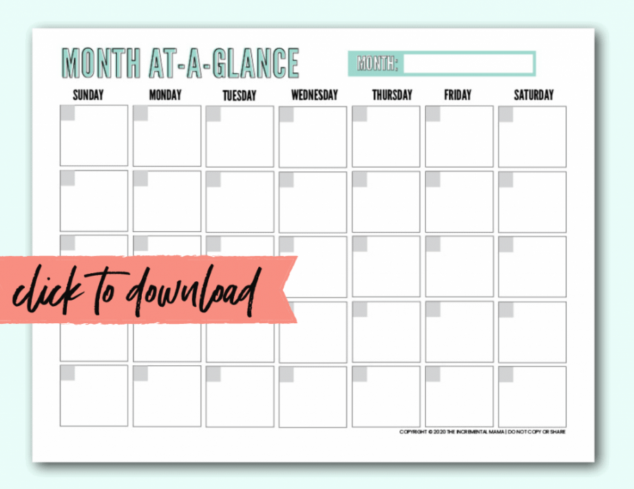 Free Blank Monthly Calendar Template PDF - The Incremental Mama