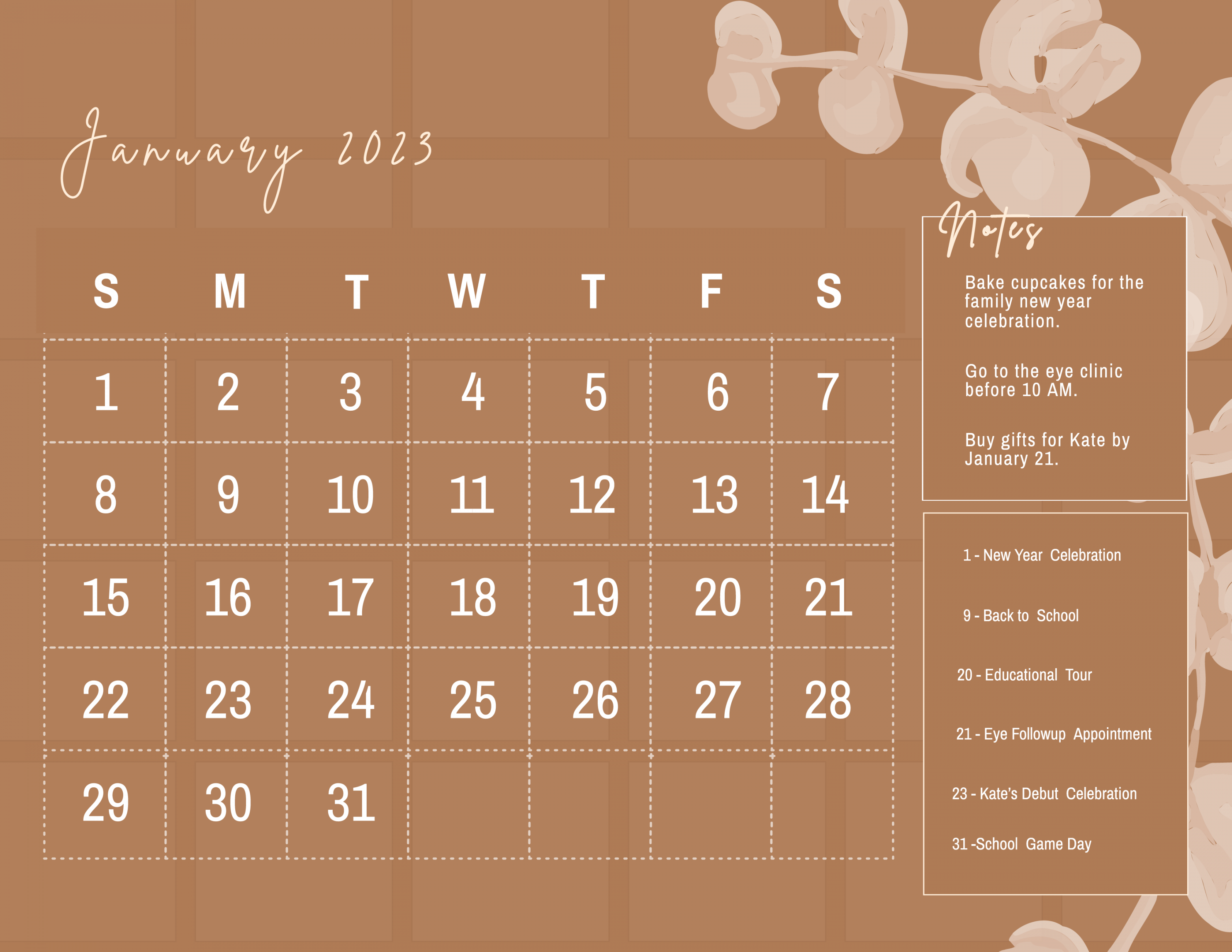 Free Calligraphy January  Calendar - Download in Word