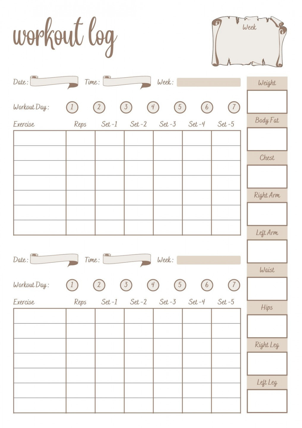 Free, custom printable workout planner templates online  Canva