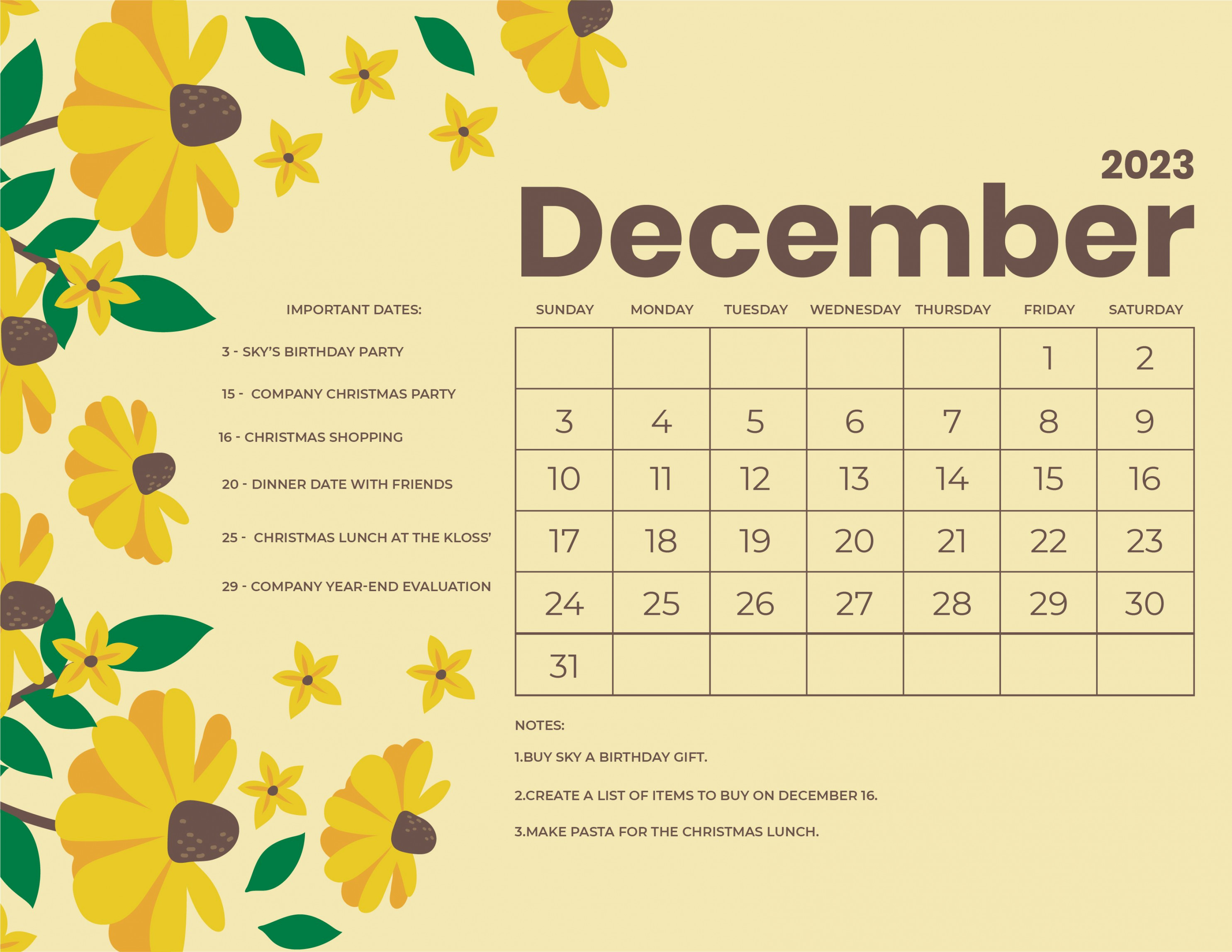 Free Floral December  Calendar - Download in Word, Google Docs