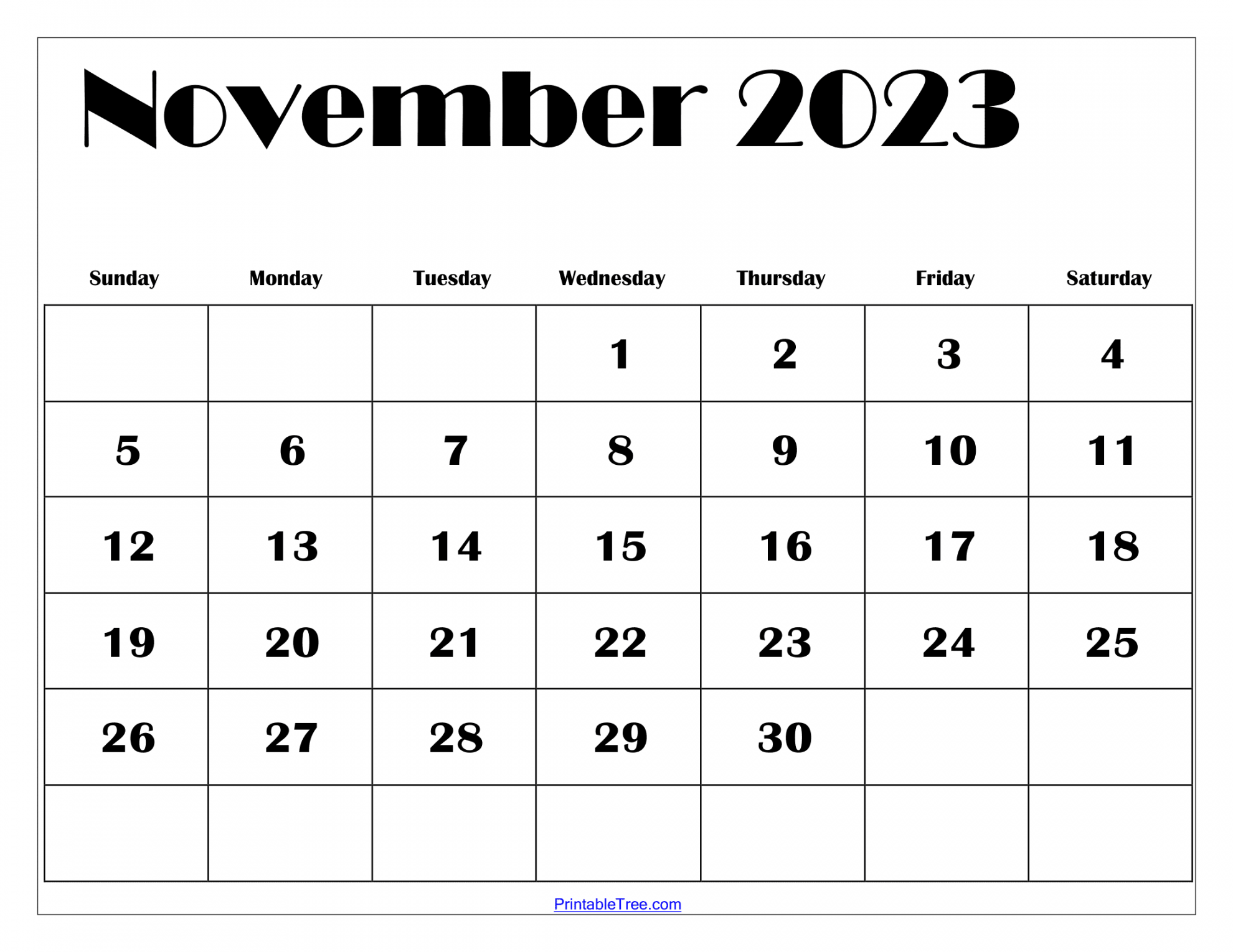 Free November  Calendar Printable PDF with Holidays Templates