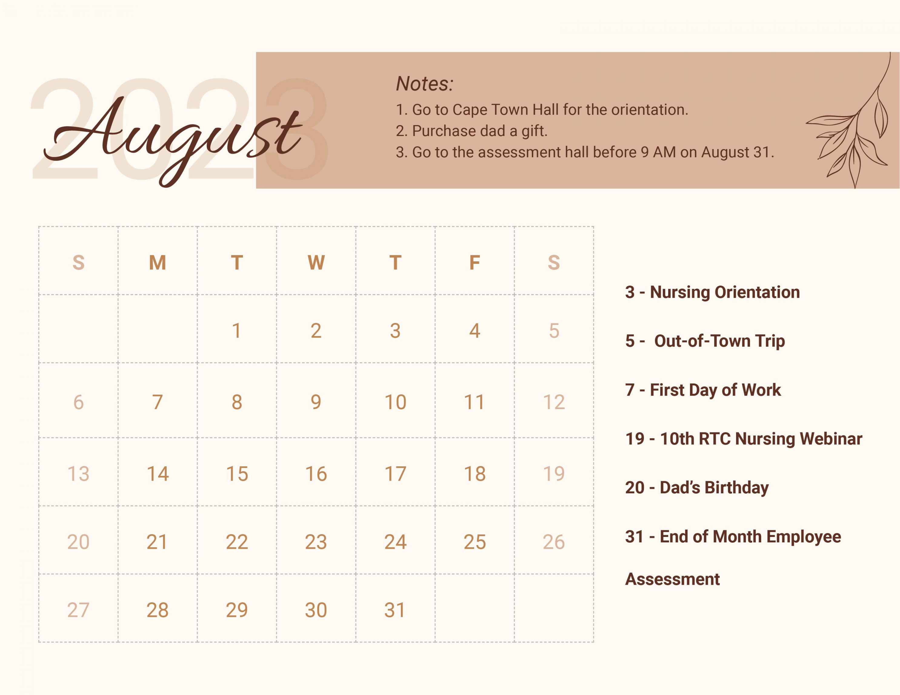 Free Pretty August  Calendar - Download in Word, Google Docs