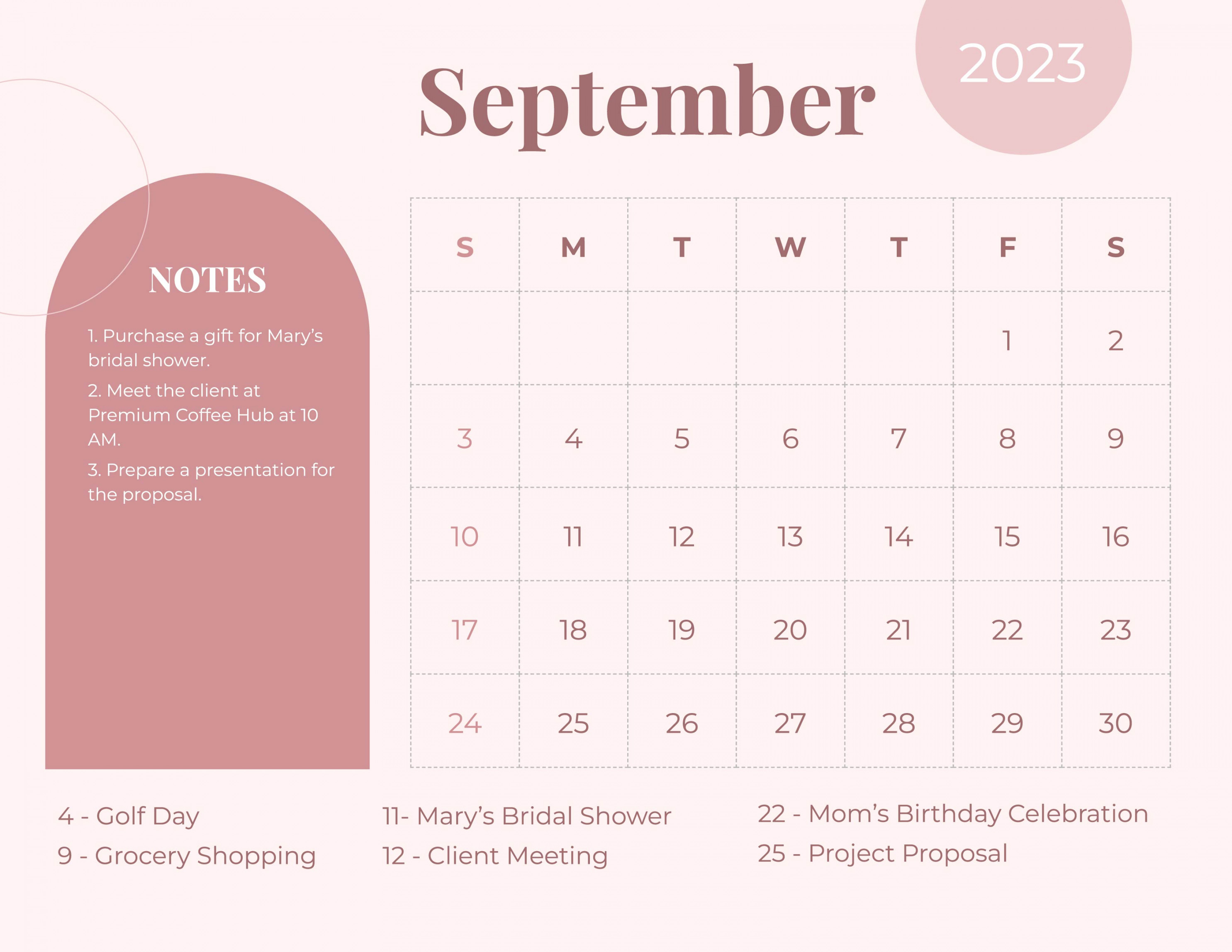 Free Pretty September  Calendar - Download in Word, Google