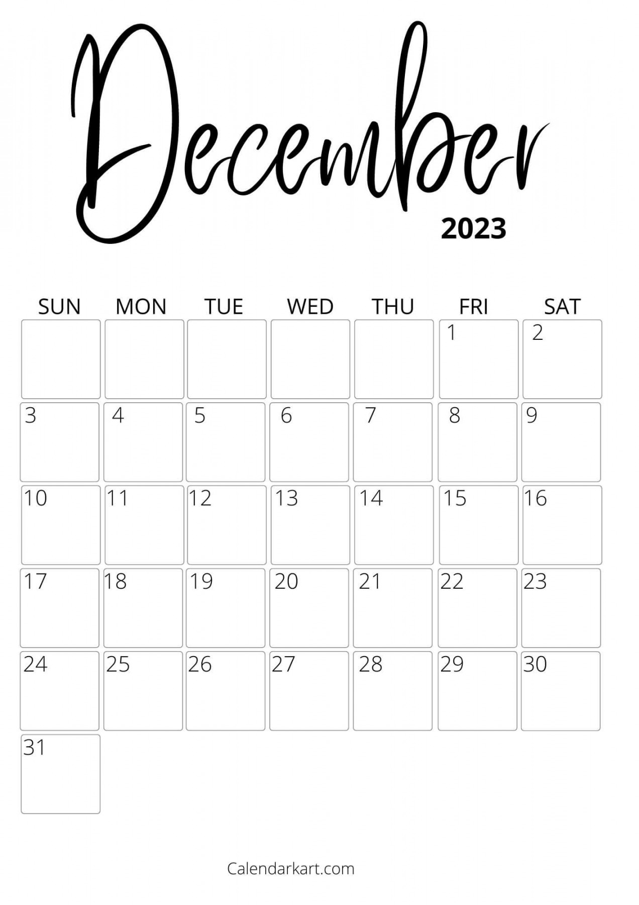 Free Printable December  Calendars - CalendarKart