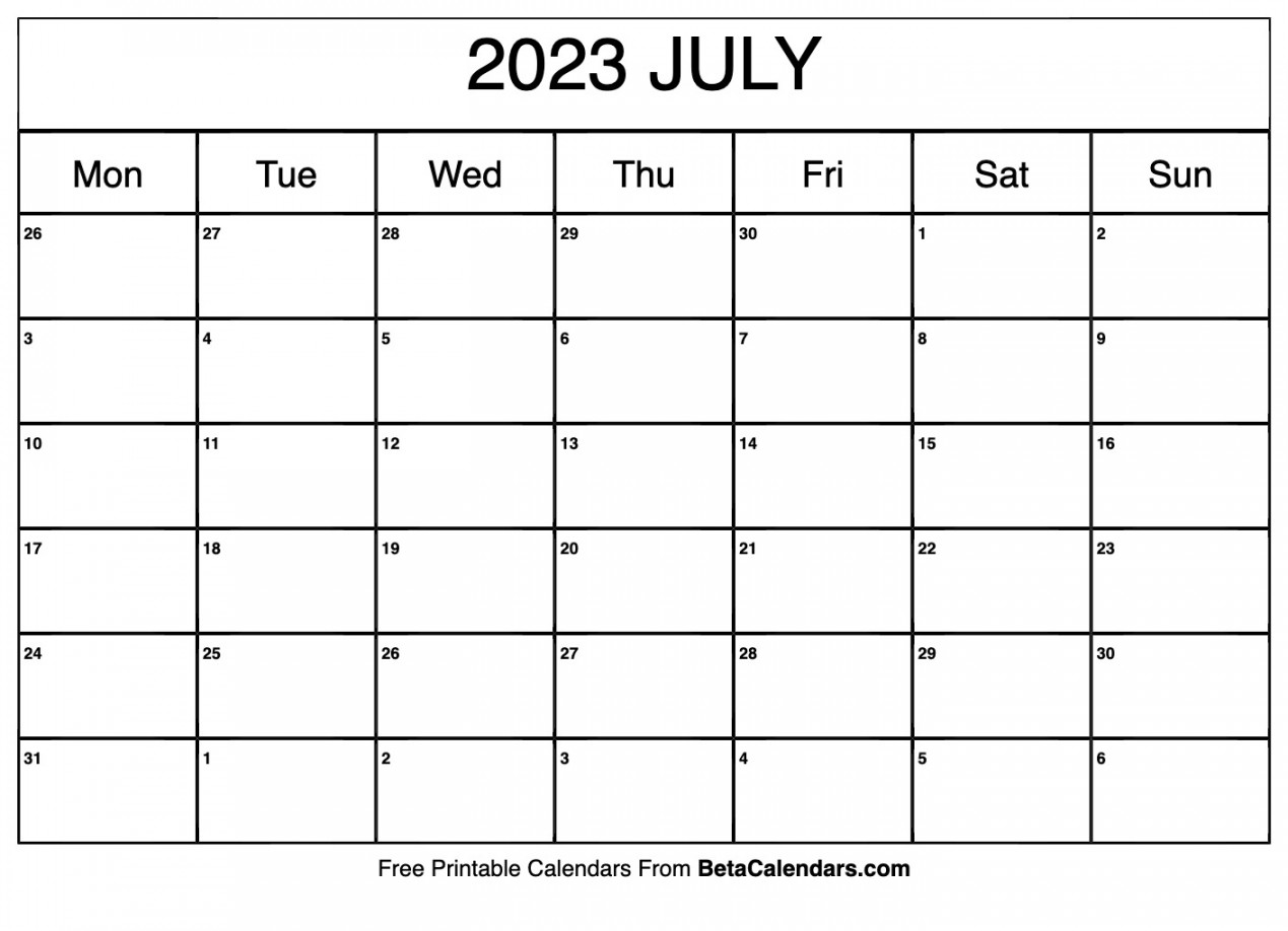 Free Printable July  Calendar