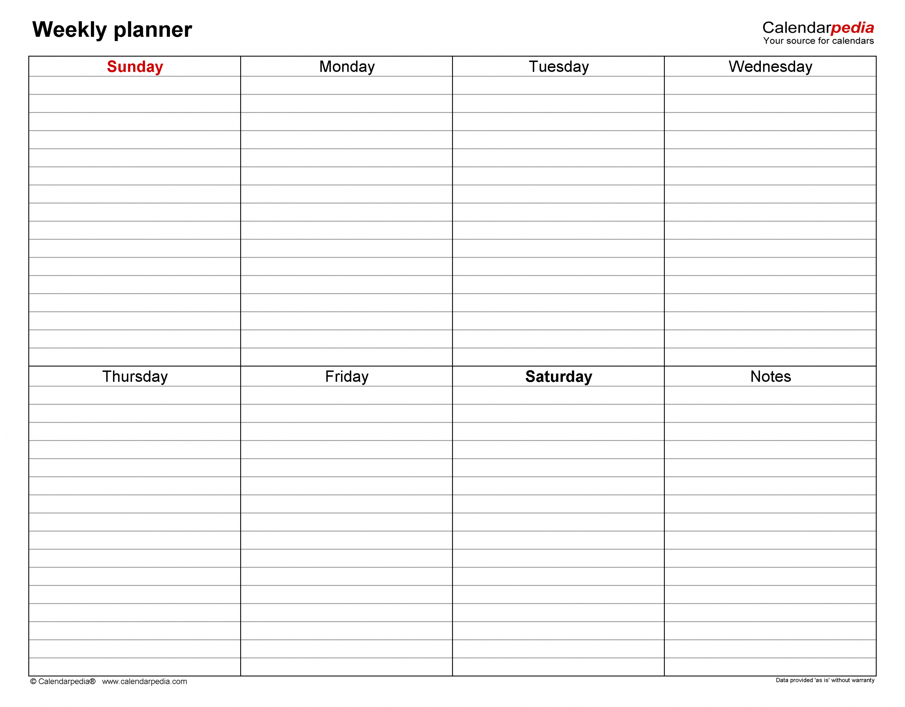 Free Weekly Planners in PDF format - + Templates