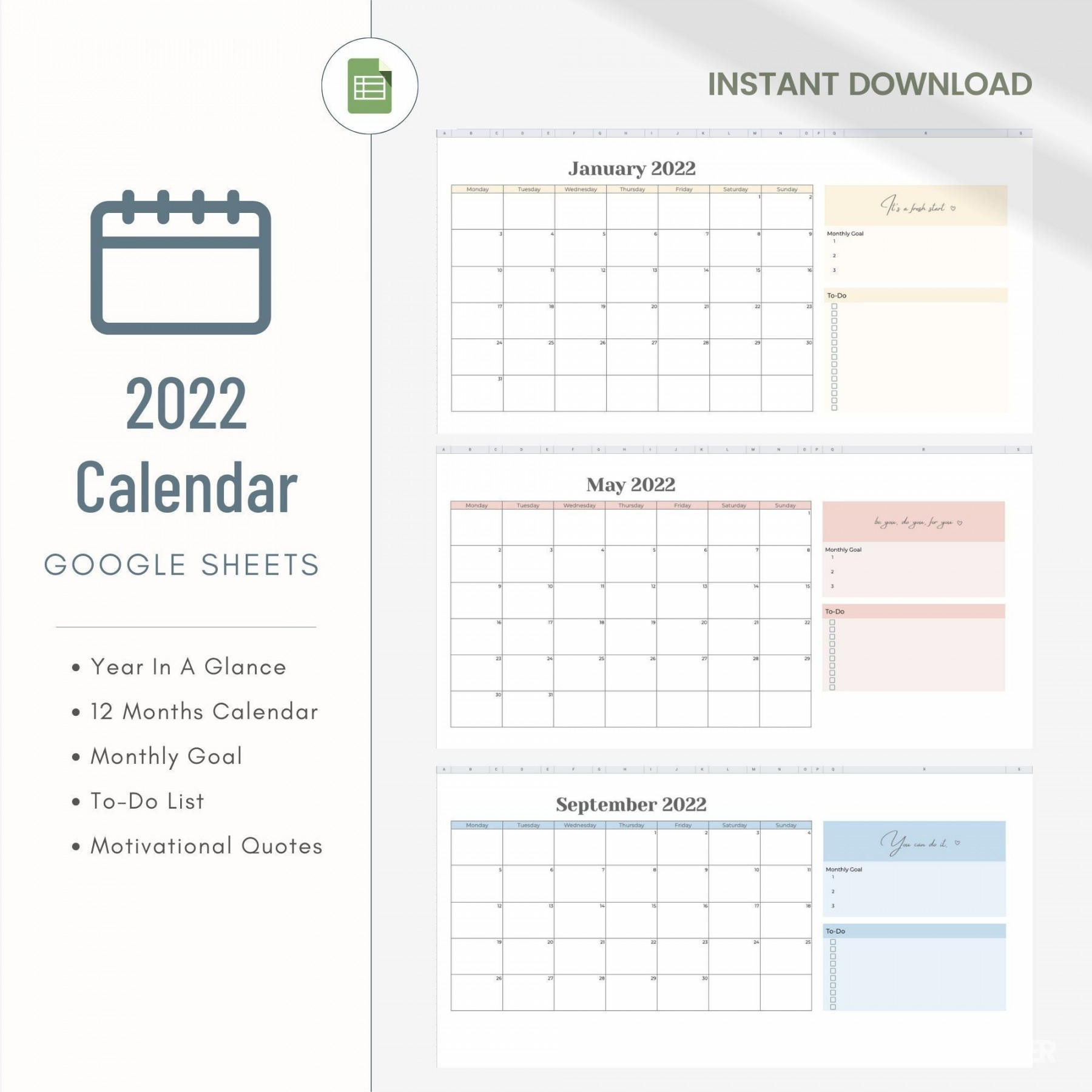 Google Sheets Calendar Planner Simple Aesthetic Yearly