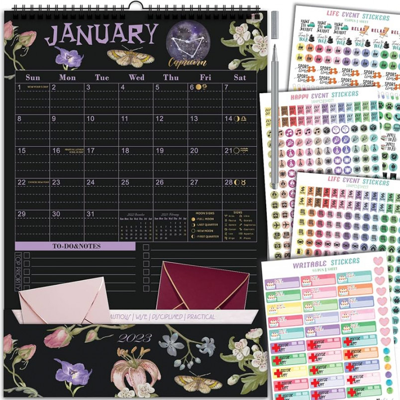 JOYCOLOR  Wall Calendar with Pockets - Zodiac Calendar  Monthly  Wall,. x