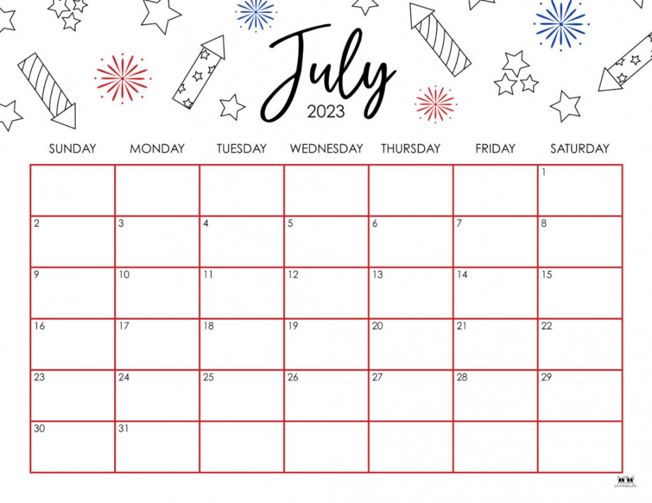 July  Calendars -  FREE Printables  Printabulls