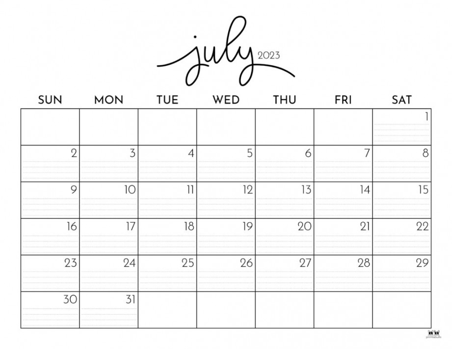 July  Calendars -  FREE Printables  Printabulls