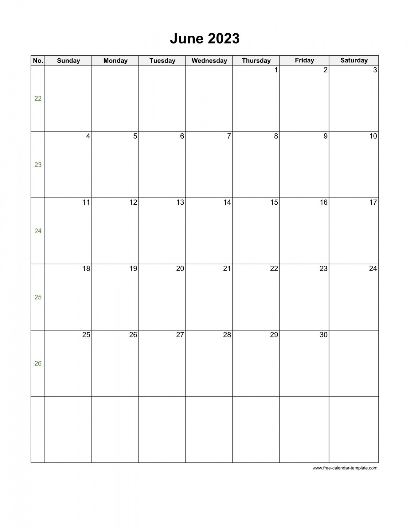 June Calendar (Blank Vertical Template)  Free-calendar