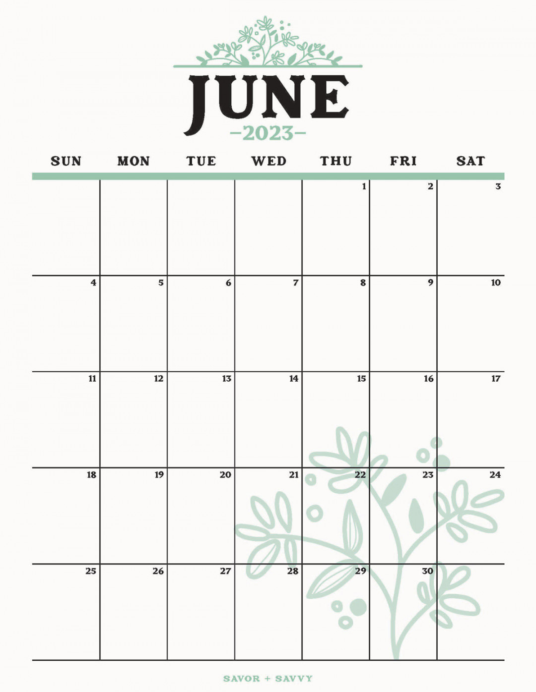 June  Calendar Templates -  Free Printables - Savor + Savvy