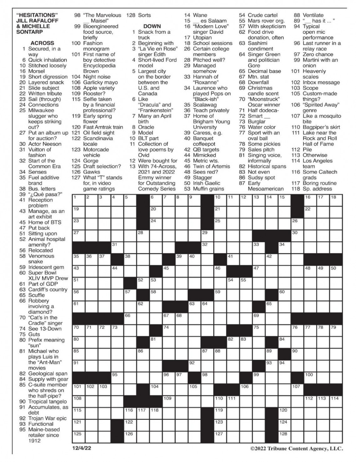 La times crossword: dec. , crosswords yakimaherald