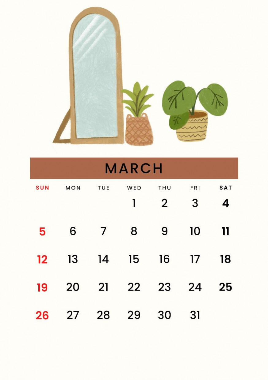 March calendar  boho aesthetic style in   Kartu ucapan