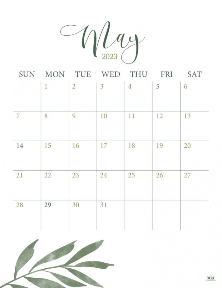 May  Calendars -  FREE Printables  Printabulls