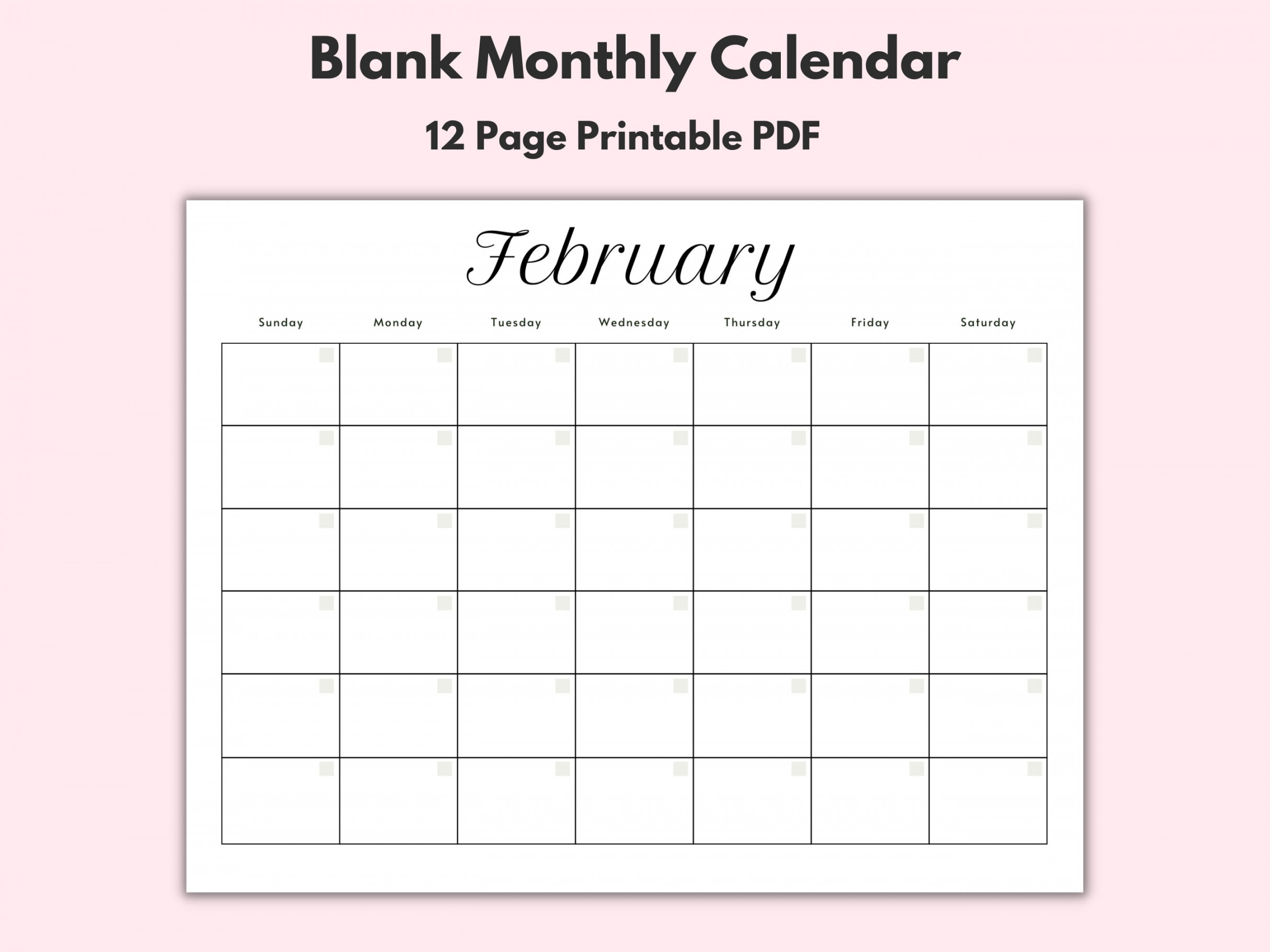 Monthly Blank Calendar Printable Calendar Template Horizontal