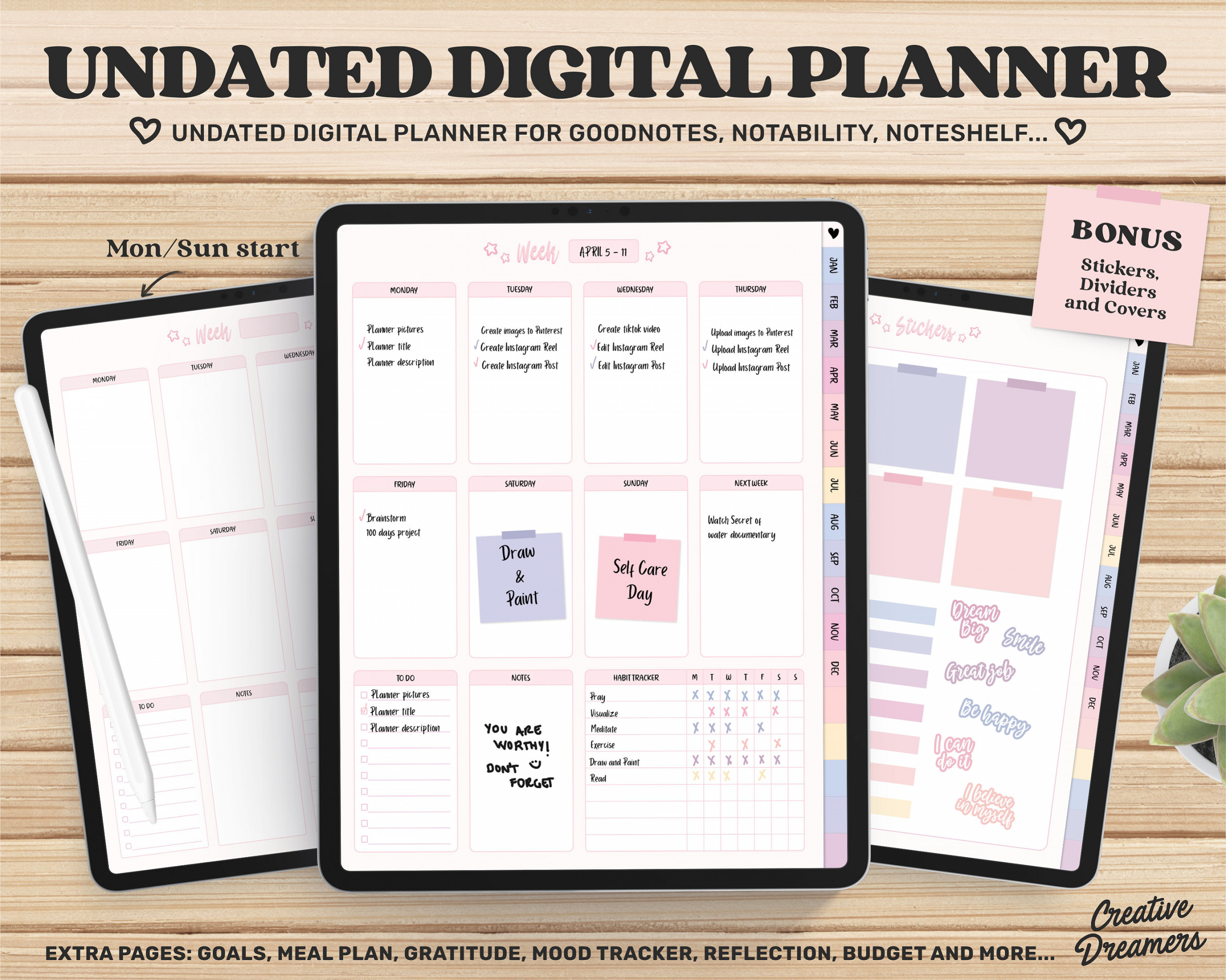 Monthly Digital Planner Goodnotes Template Undated Cute - Etsy