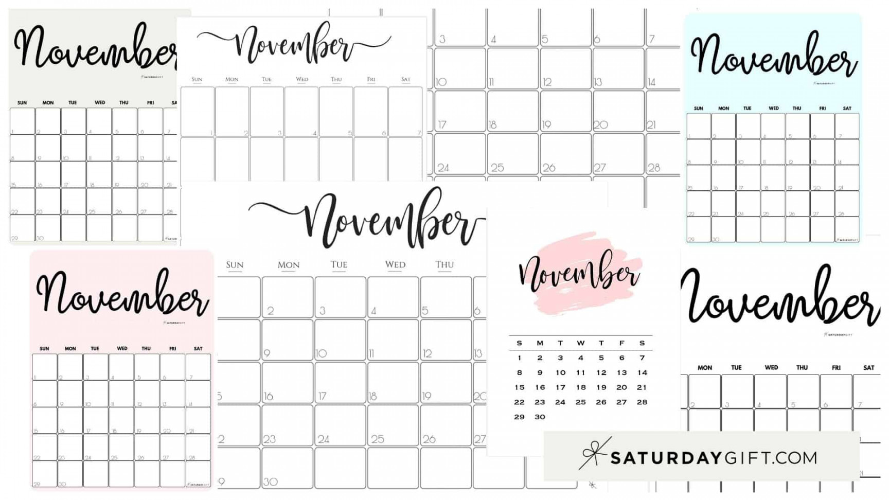 November  Calendar -  Cute & FREE Printables  SaturdayGift