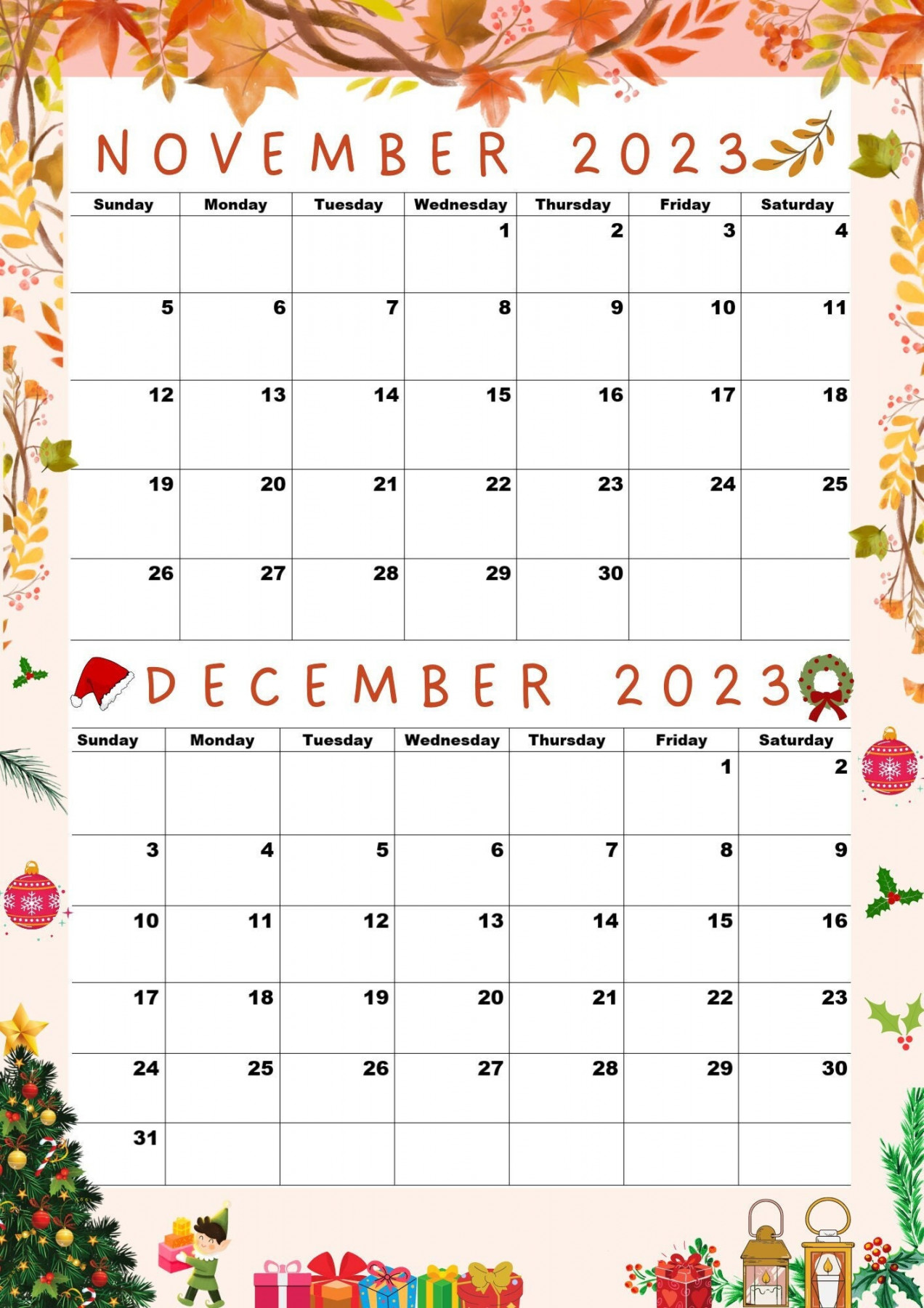 November  Calendar December  Calendar Printablenov - Etsy