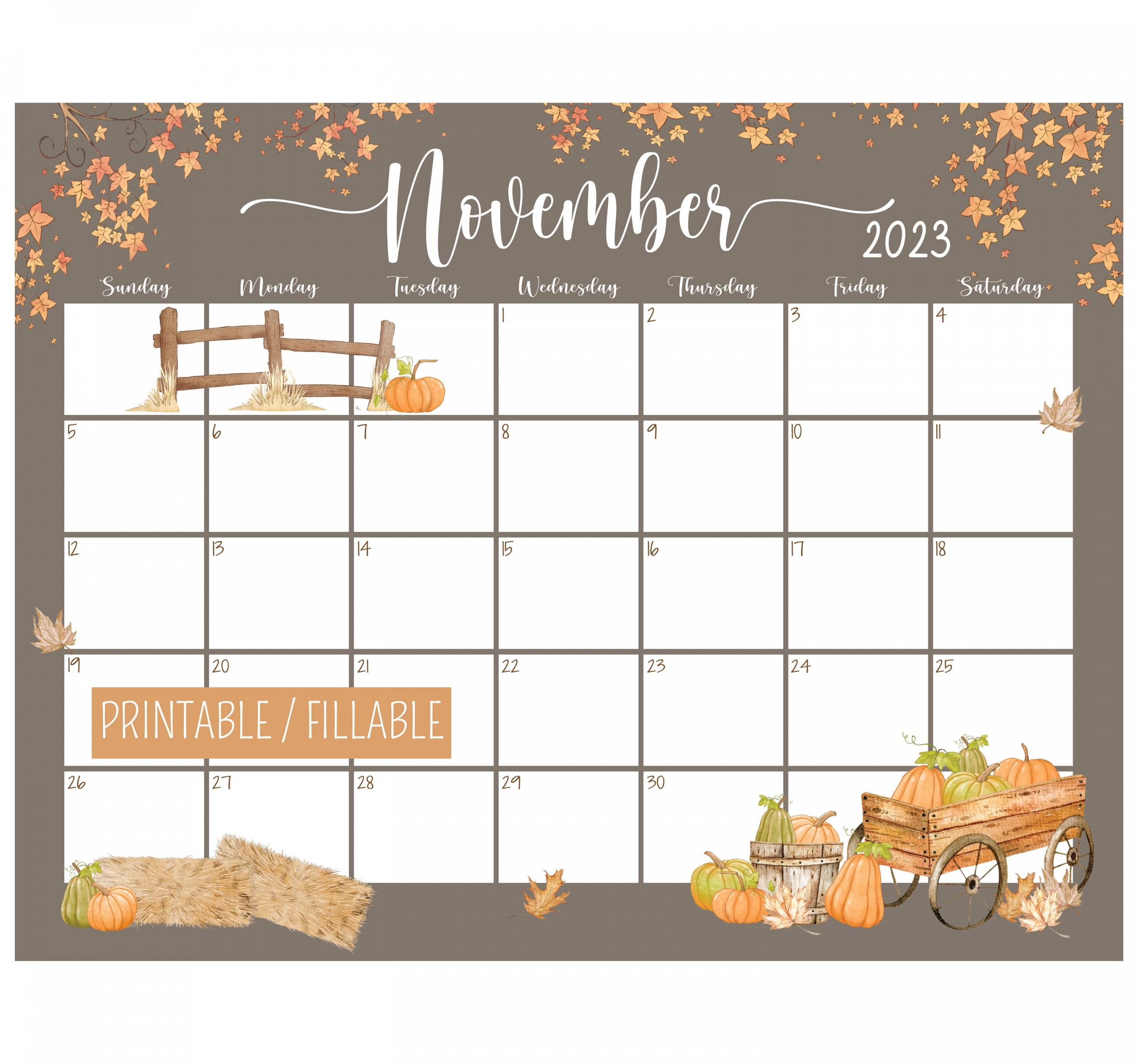 November Calendar Fall Calendar Printable Calendar - Etsy Sweden