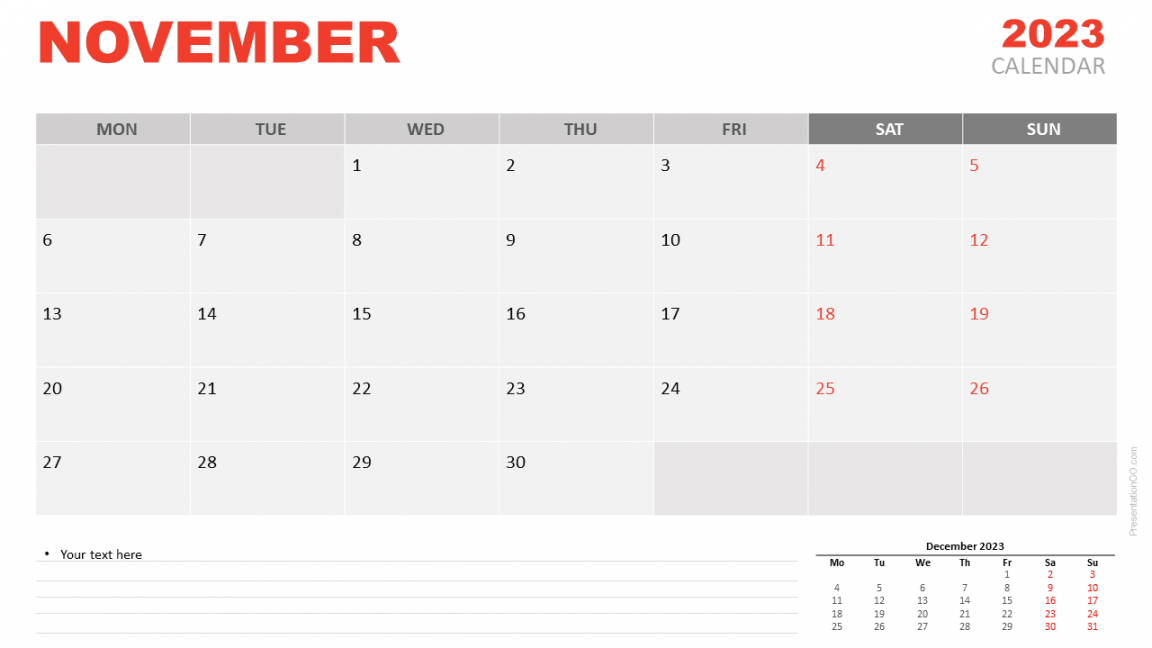 November  Calendar for PowerPoint and Google Slides
