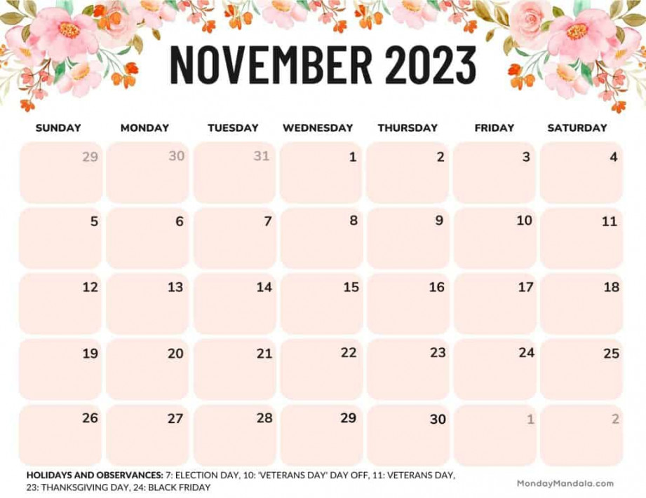 November  Calendar ( Free PDF Printables)