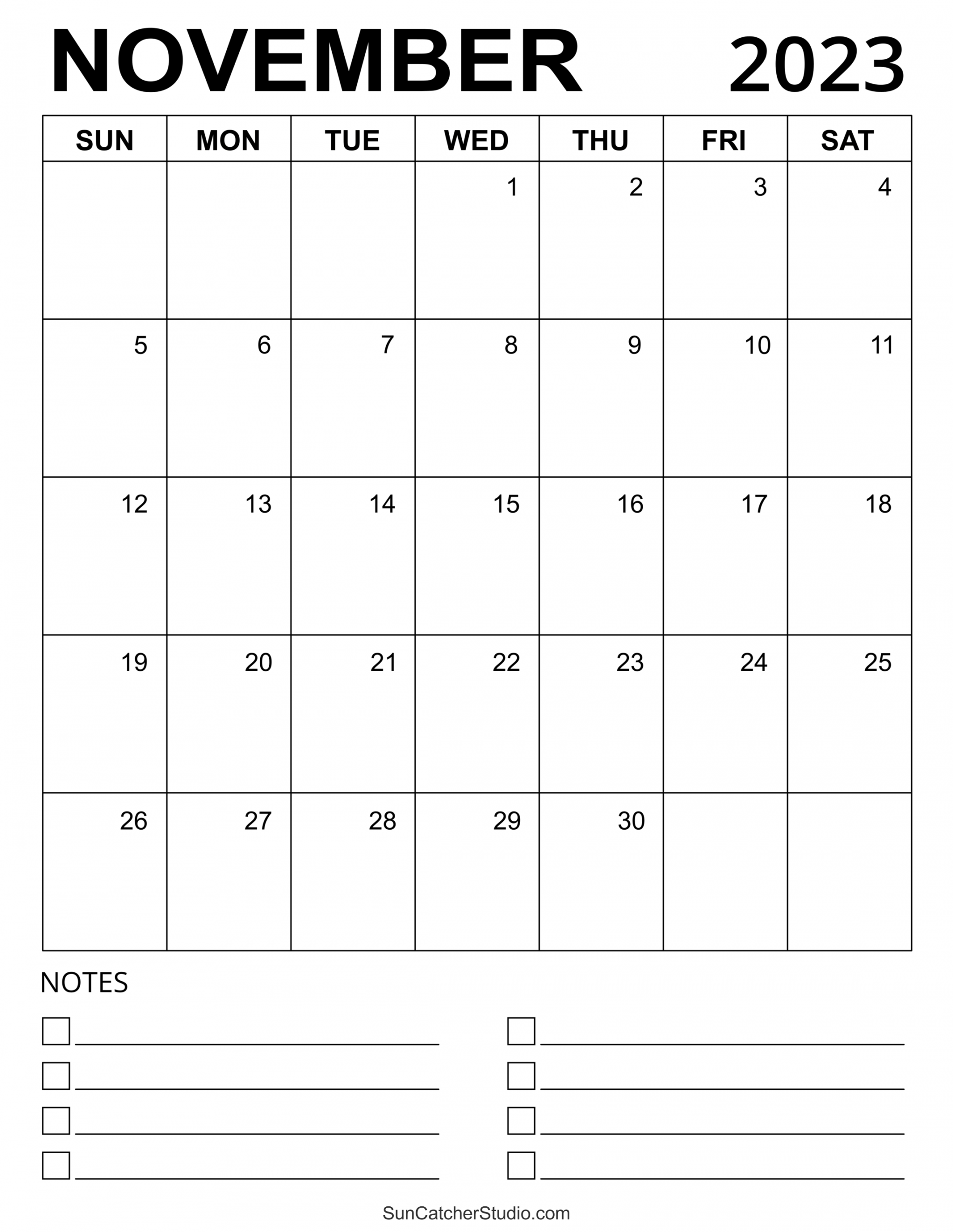 November  Calendar (Free Printable) – DIY Projects, Patterns