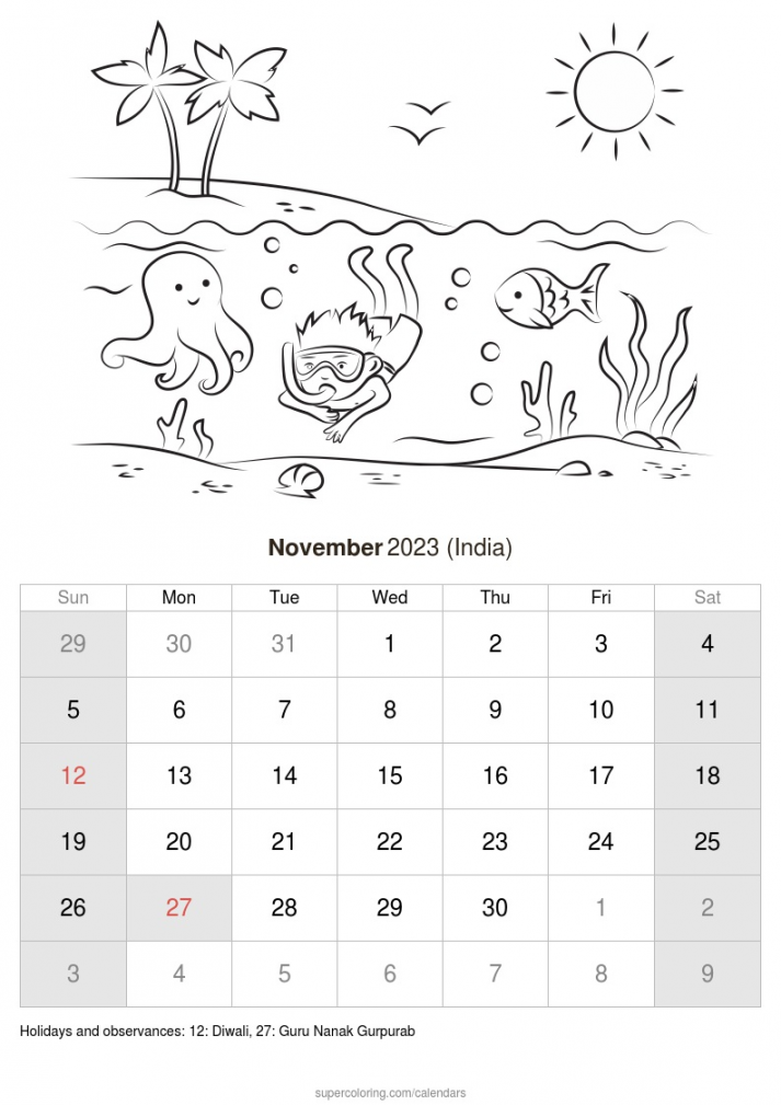 November  calendar - India