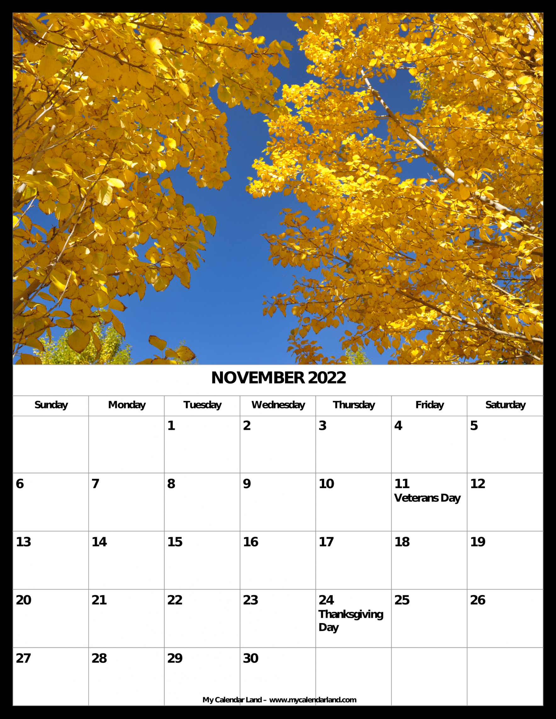 November  Calendar - My Calendar Land