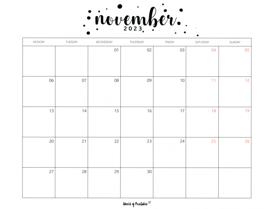 November  Calendars  + Styles - World of Printables