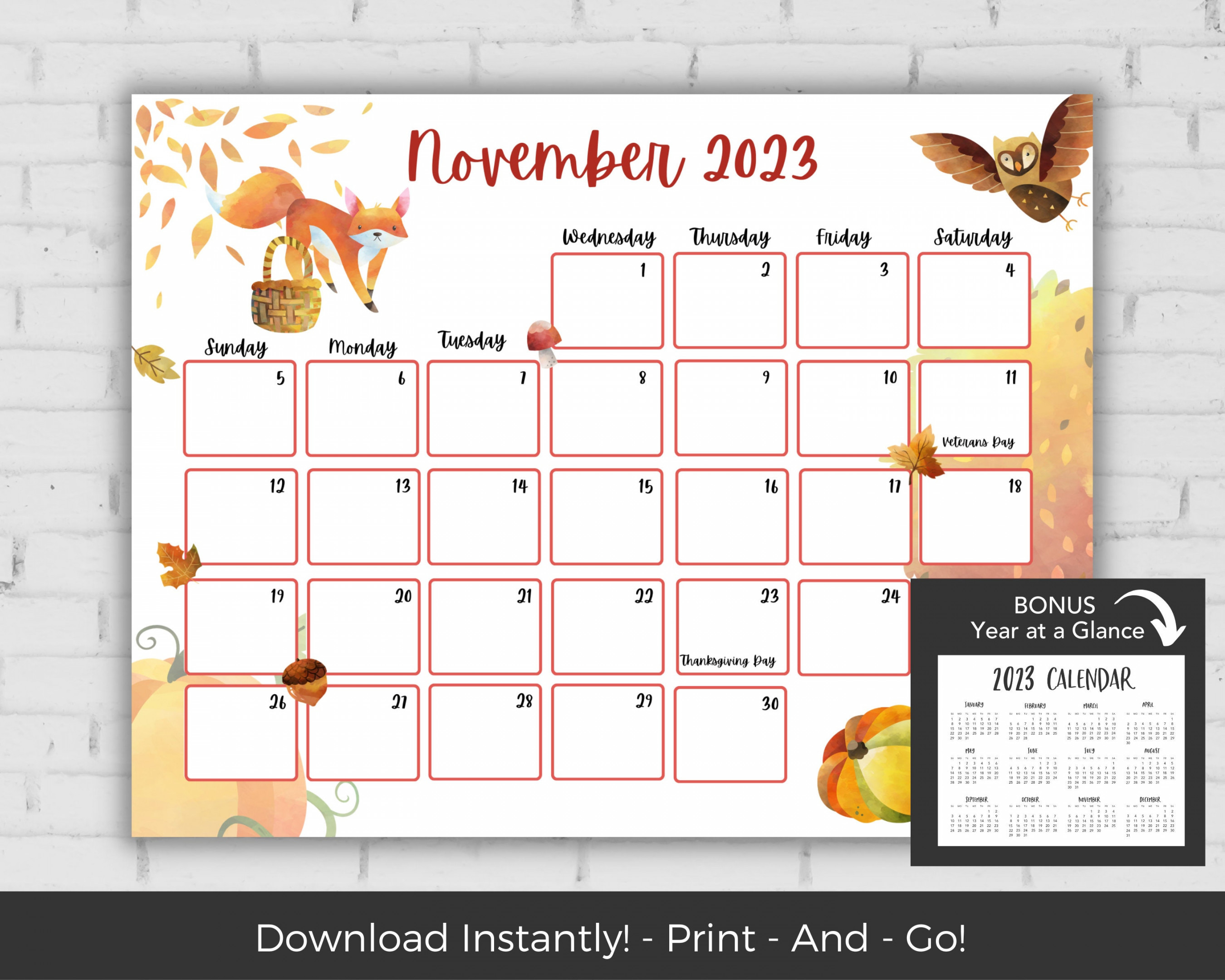 November  Kalender Kinderkalender Printable Kalender - Etsy