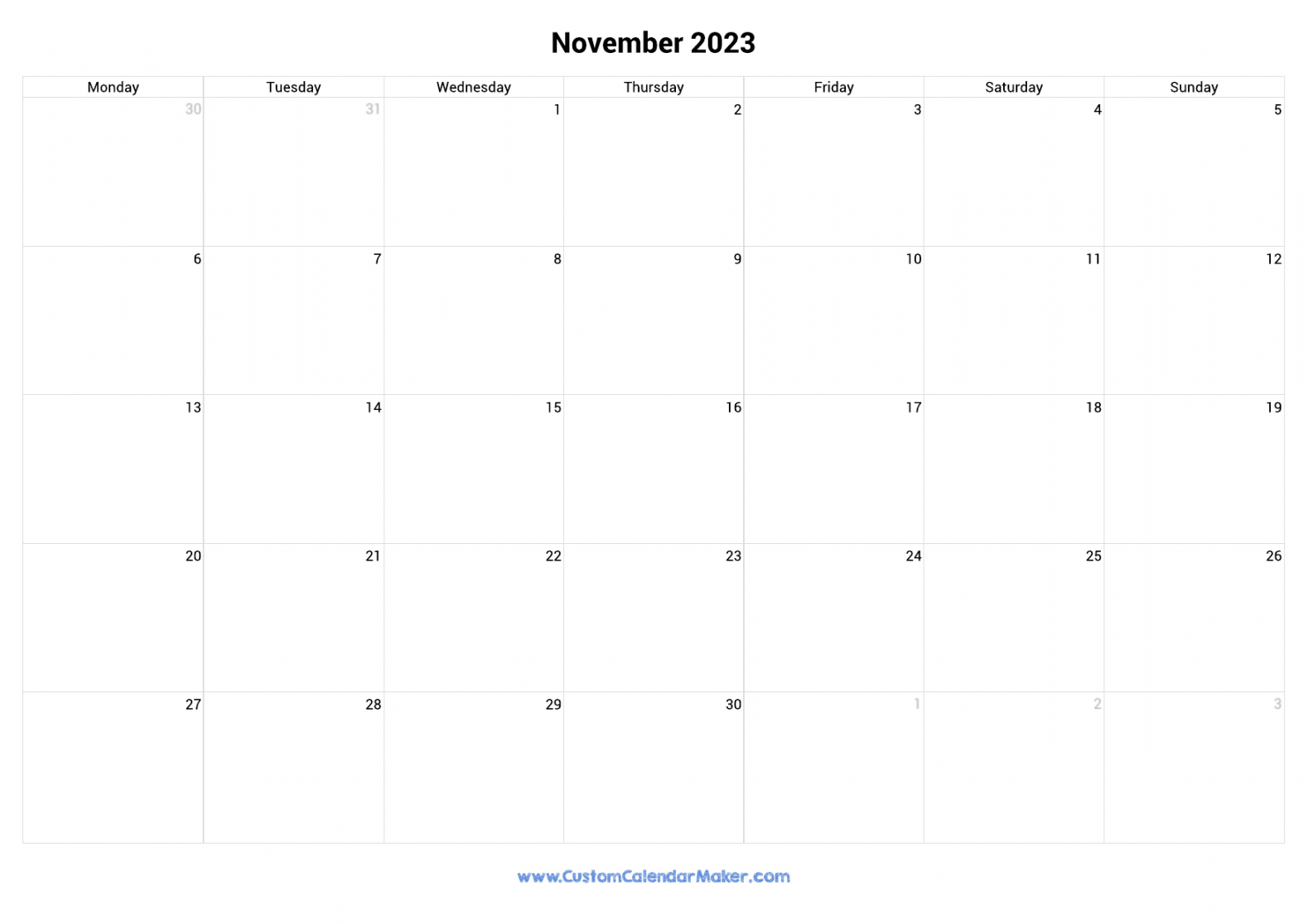 November  Printable Calendar With UK Bank Holidays