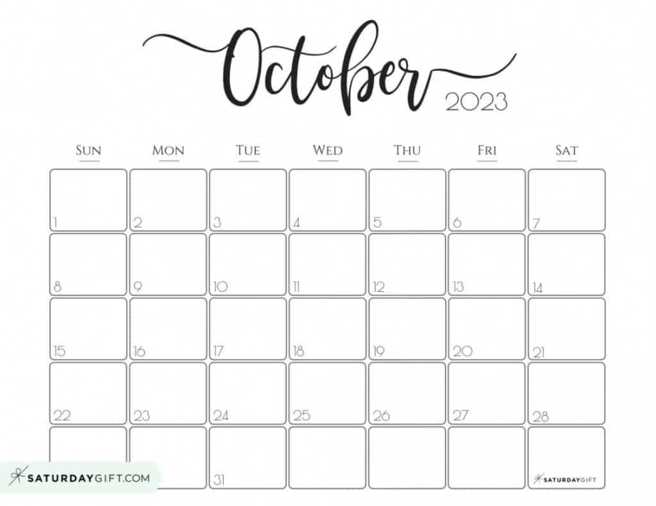 October  Calendar -  Cute & FREE Printables  SaturdayGift