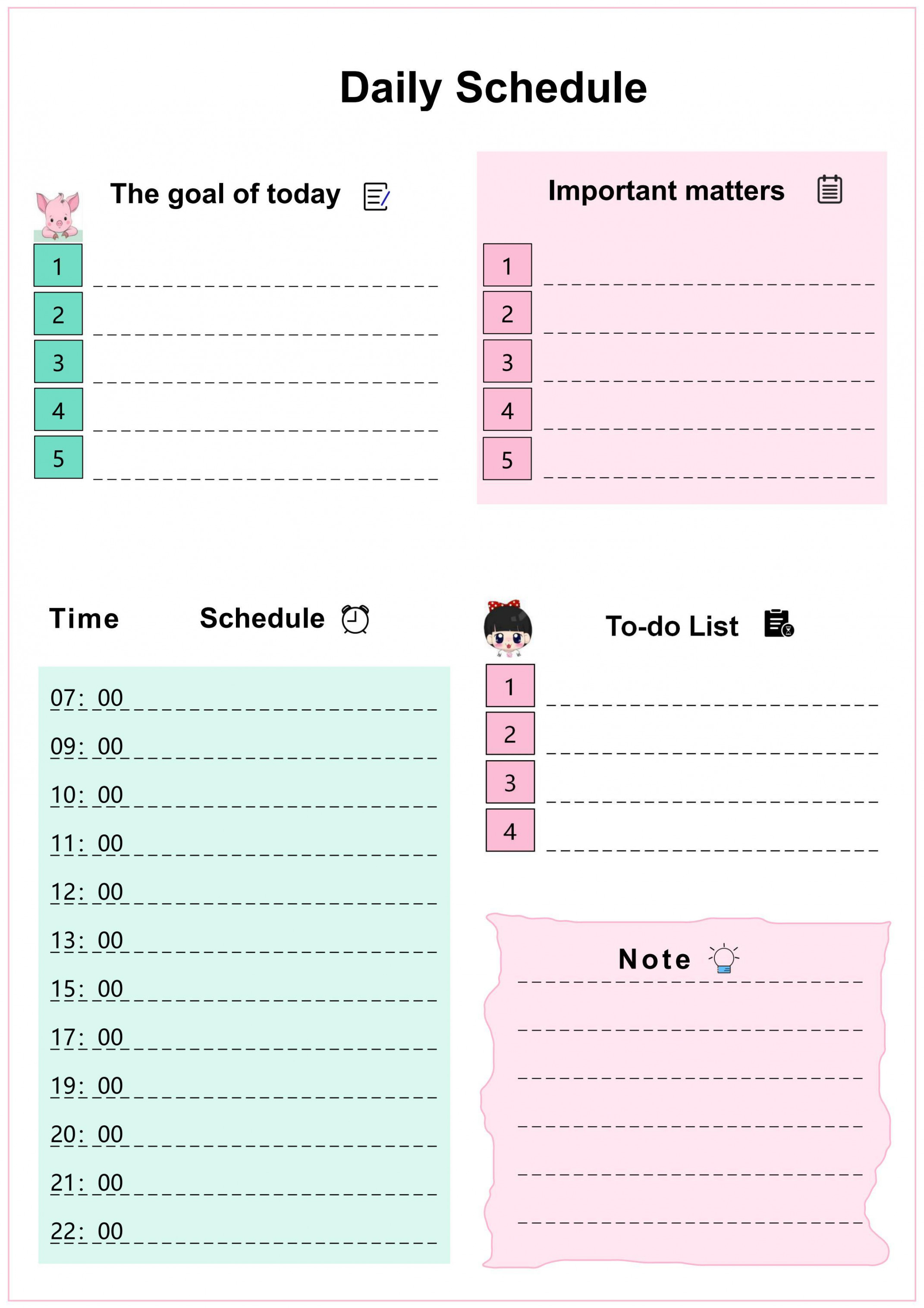 PDF of Cute Daily Schedule
