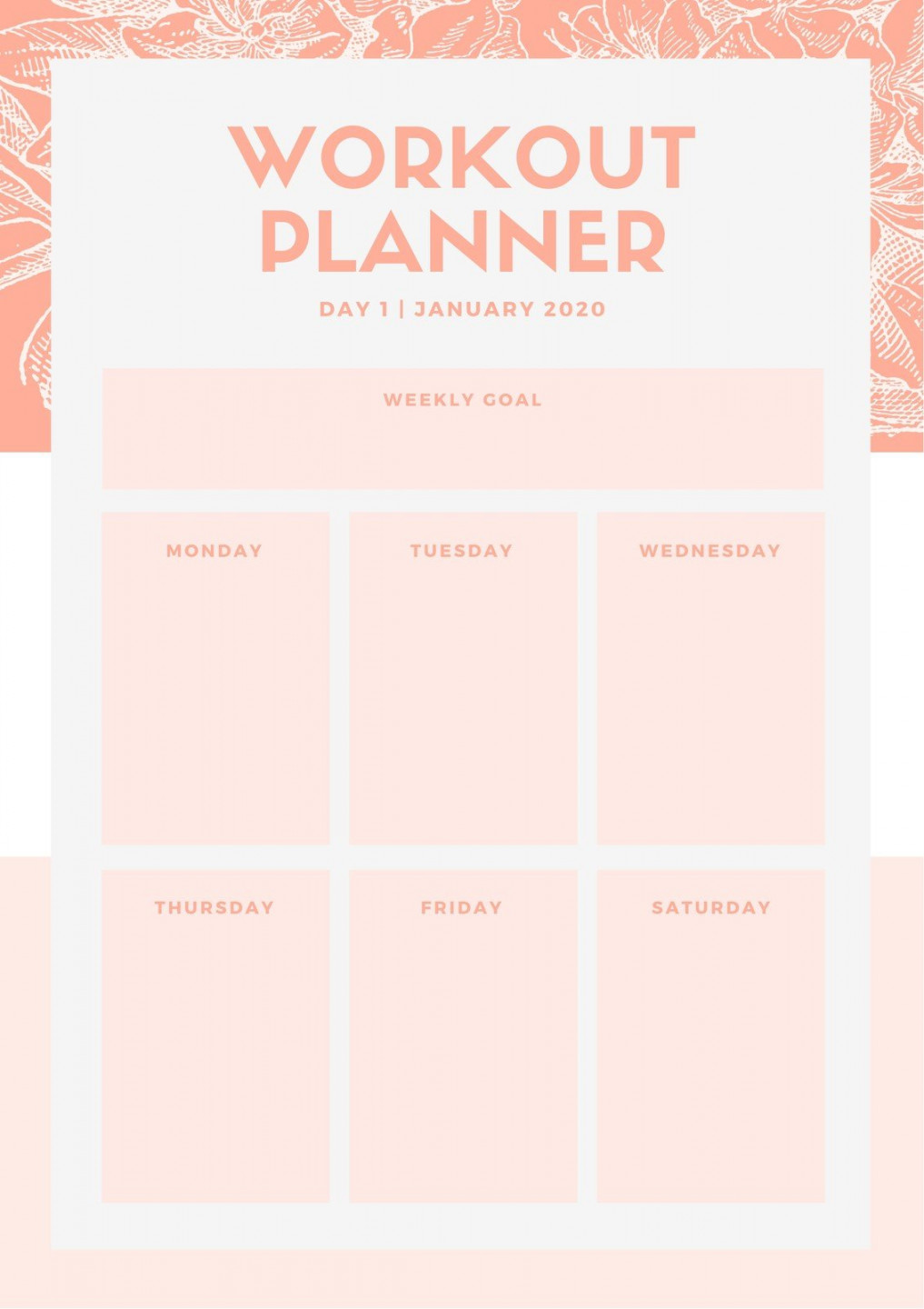 Pink Floral Illustration Workout Planner - Templates by Canva