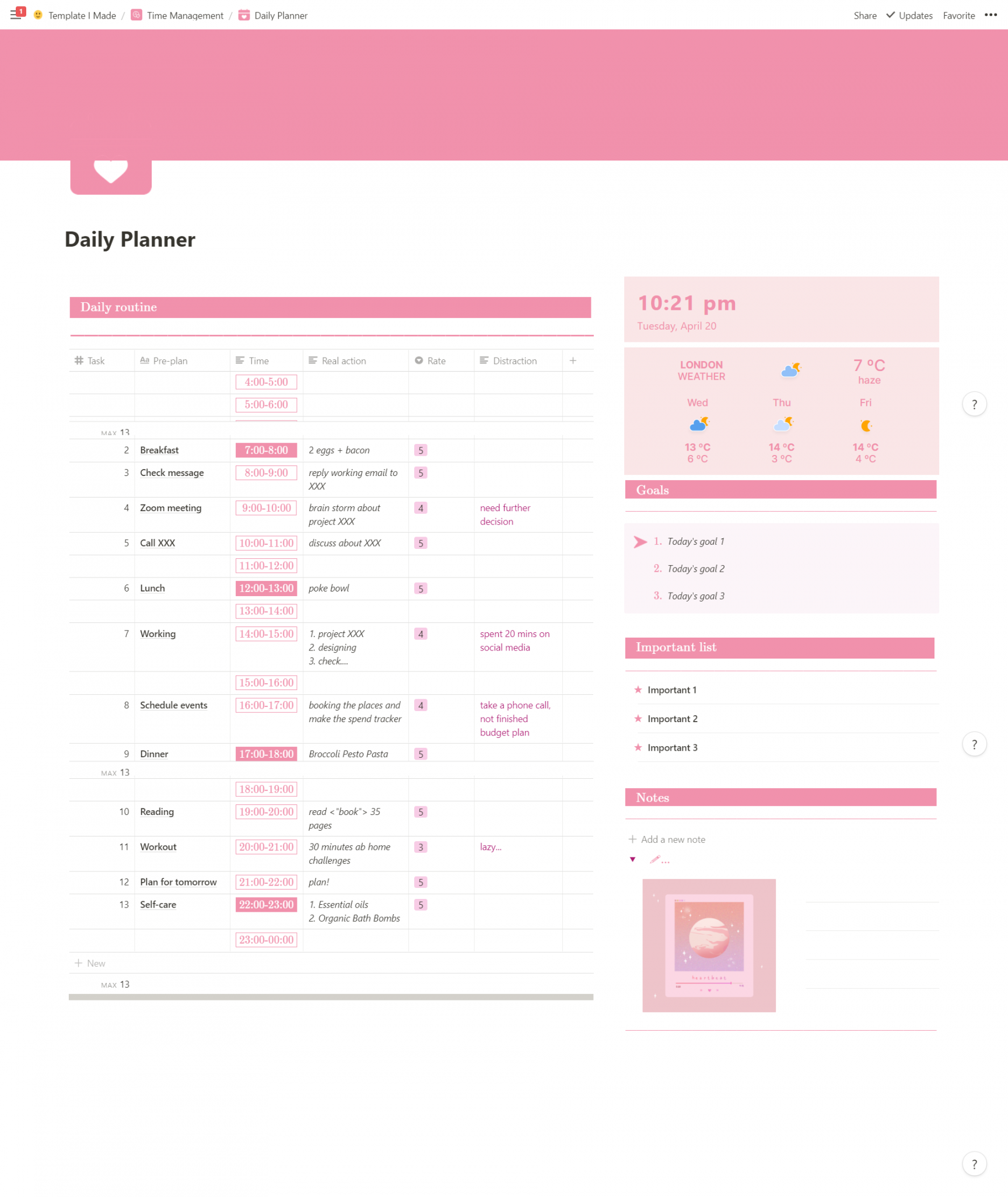 Pink Time Management-Daily Weekly Planner-Notion template : r/Notion