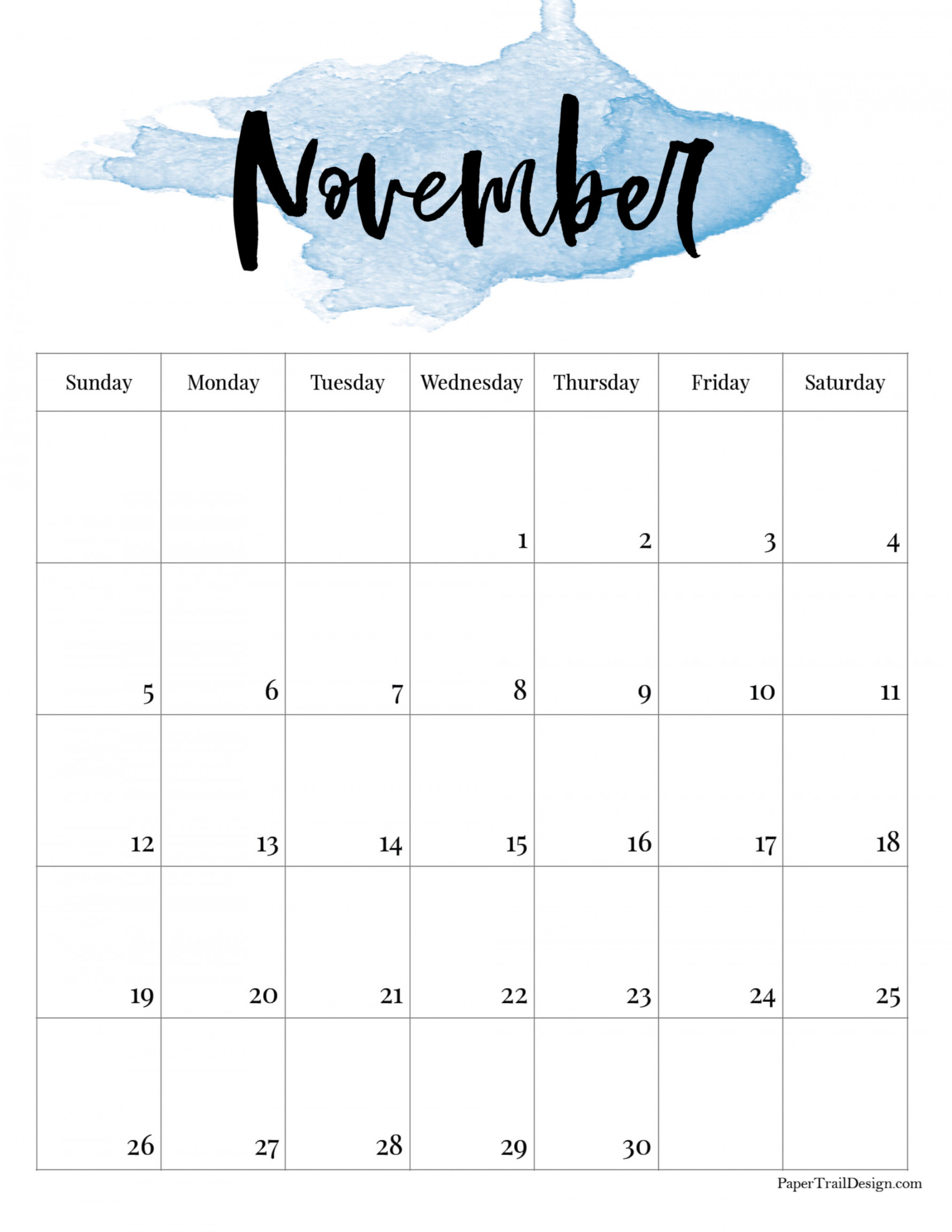 Printable Calendar - Watercolor - Paper Trail Design