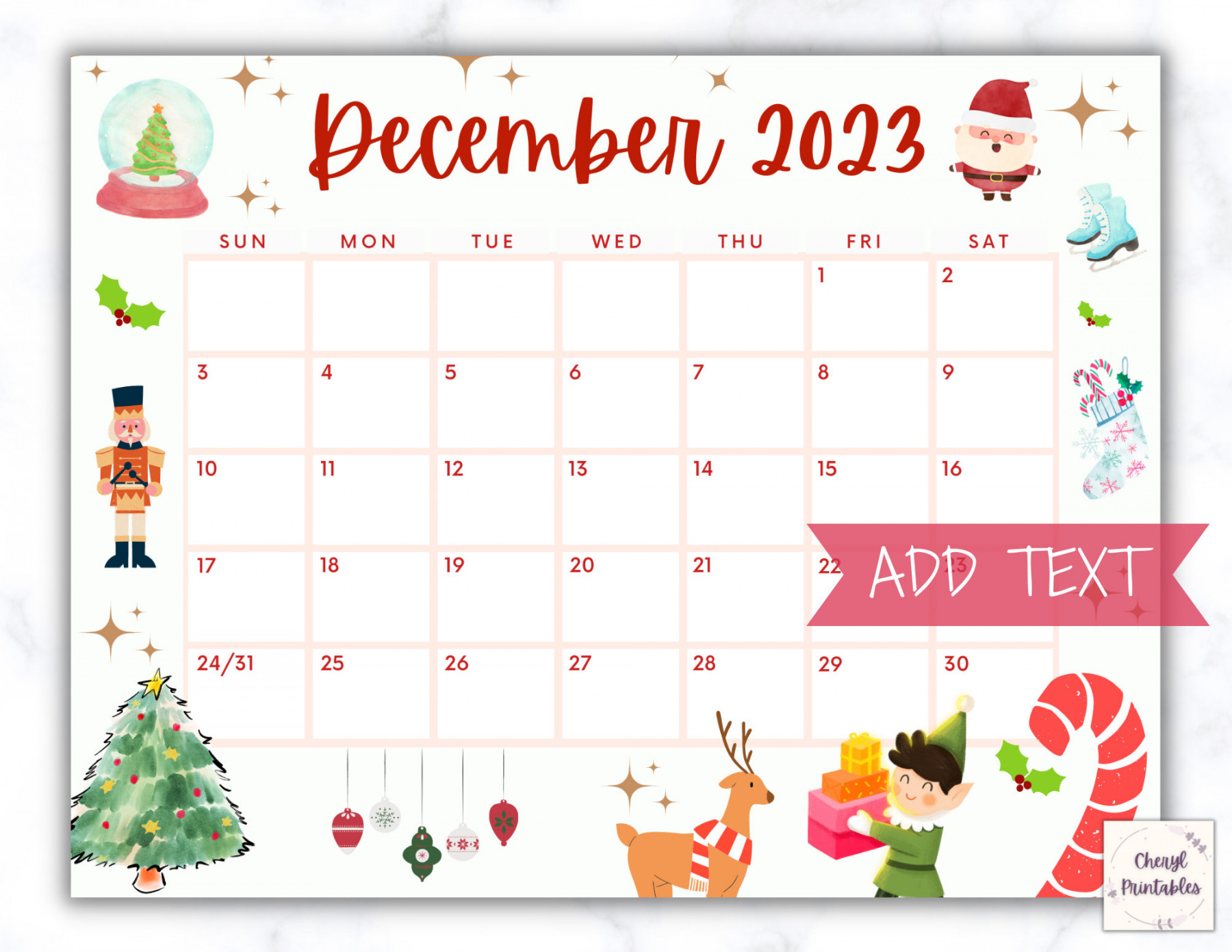 Printable December Calendar  Christmas Calendar Holiday - Etsy