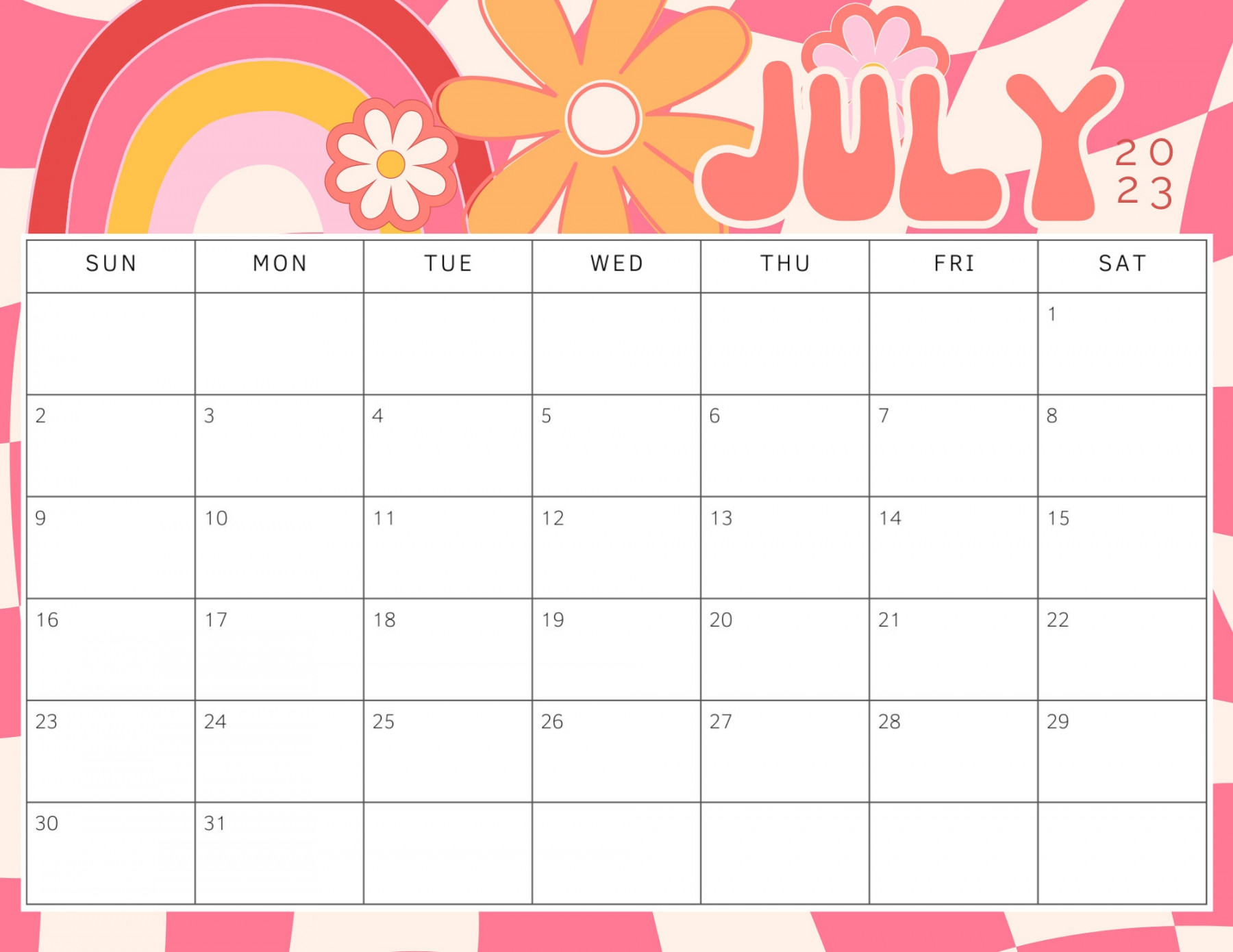 Printable July  Calendar : Retro s Daisy - Etsy