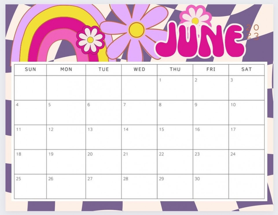 Printable June  Calendar : Retro Aesthetic s Daisy