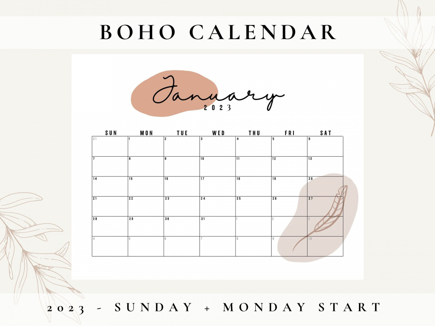 Printable  Monthly Calendar Planner Neutral Boho - Etsy Norway