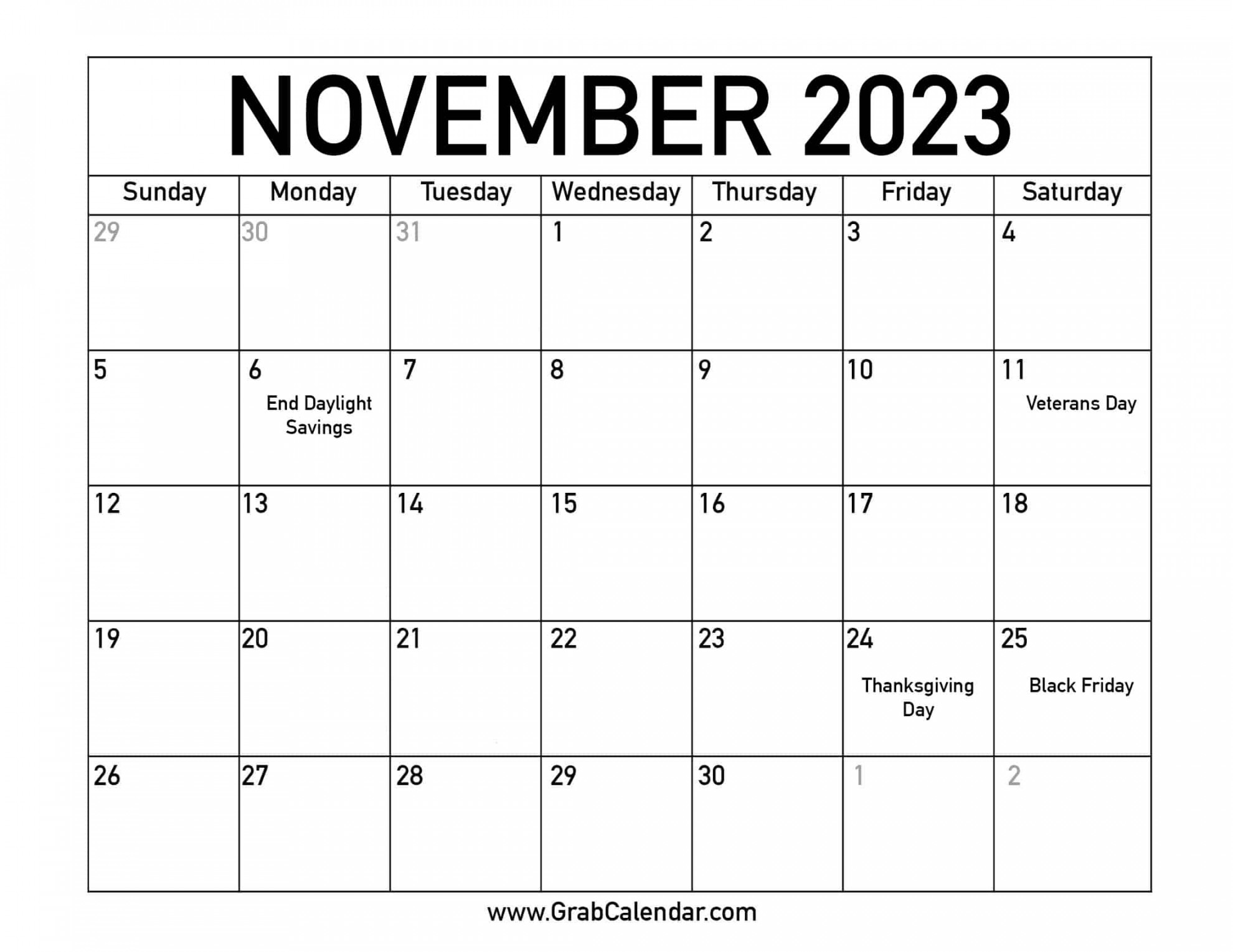 Printable November  Calendar