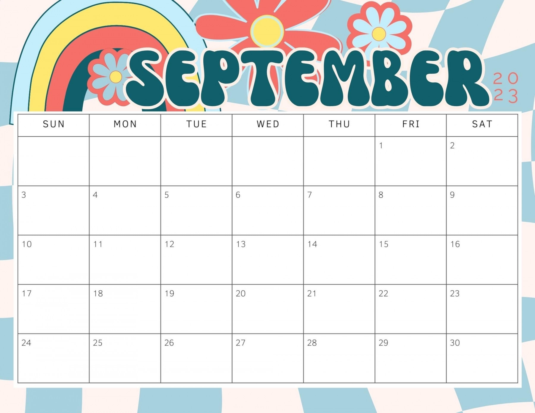 Printable September  Calendar : Retro s Daisy