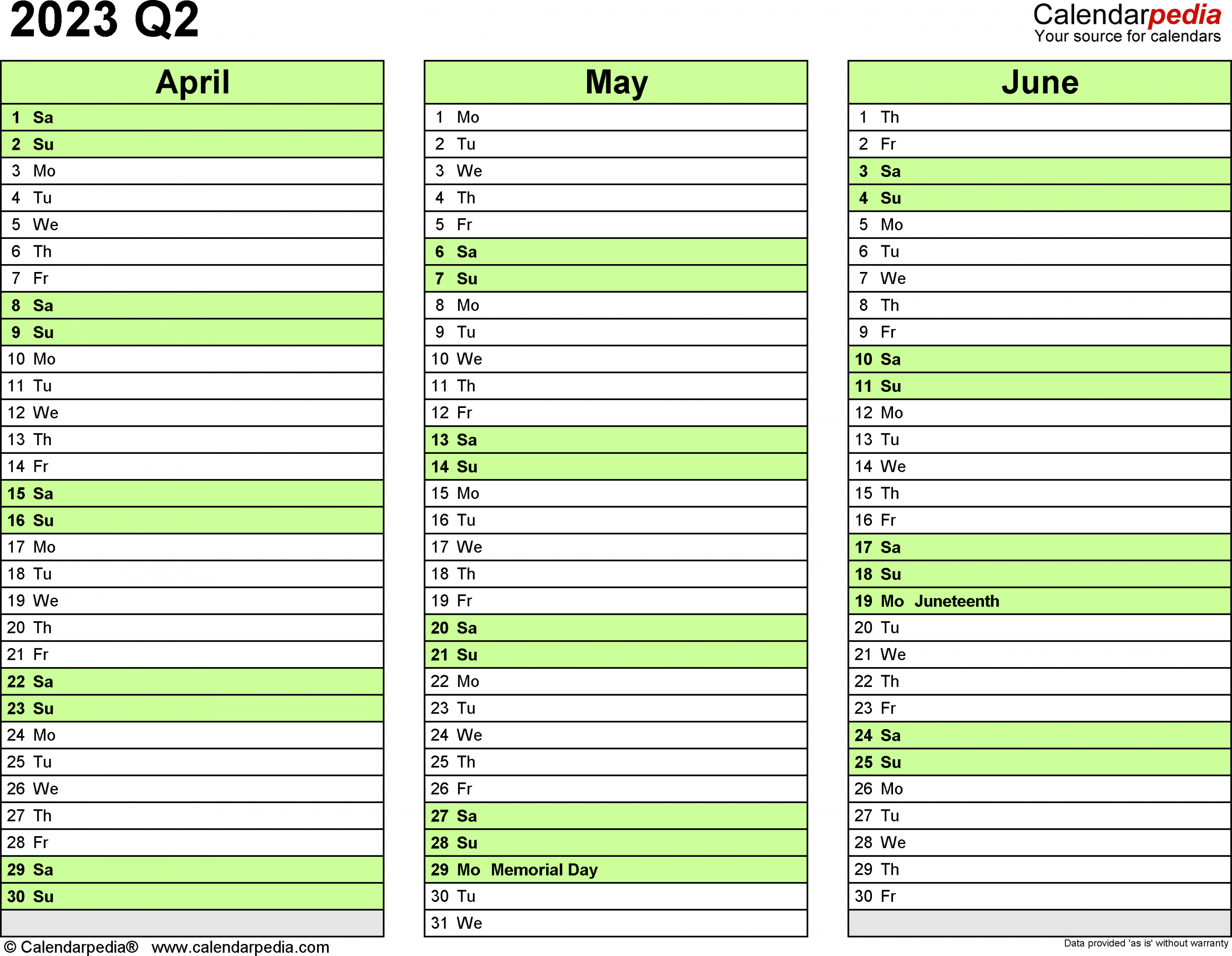 Quarterly calendars free printable pdf templates