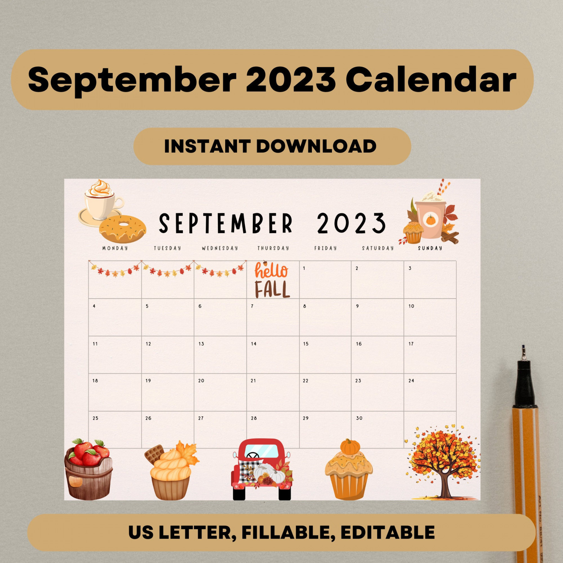 September  Calendar - Etsy