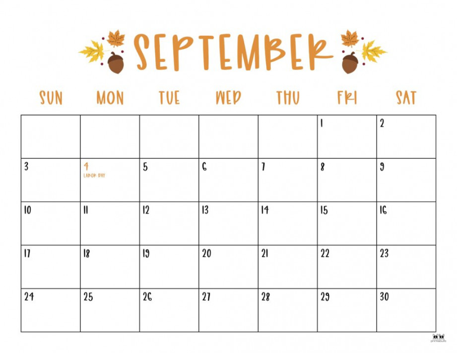 September  Calendars -  FREE Printables  Printabulls