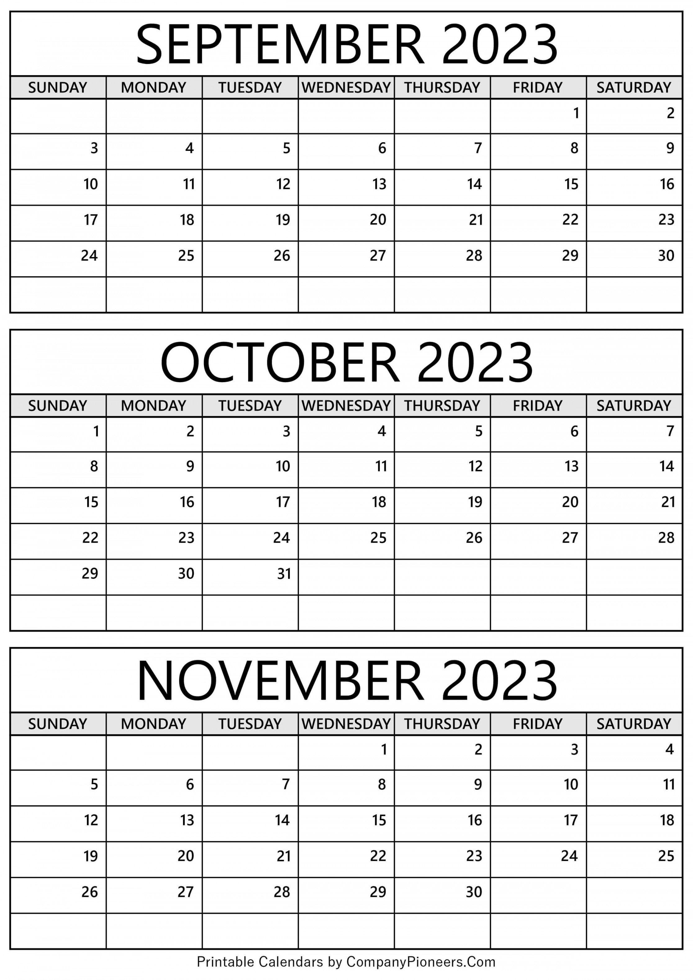 September October November  Calendar Printable - Template