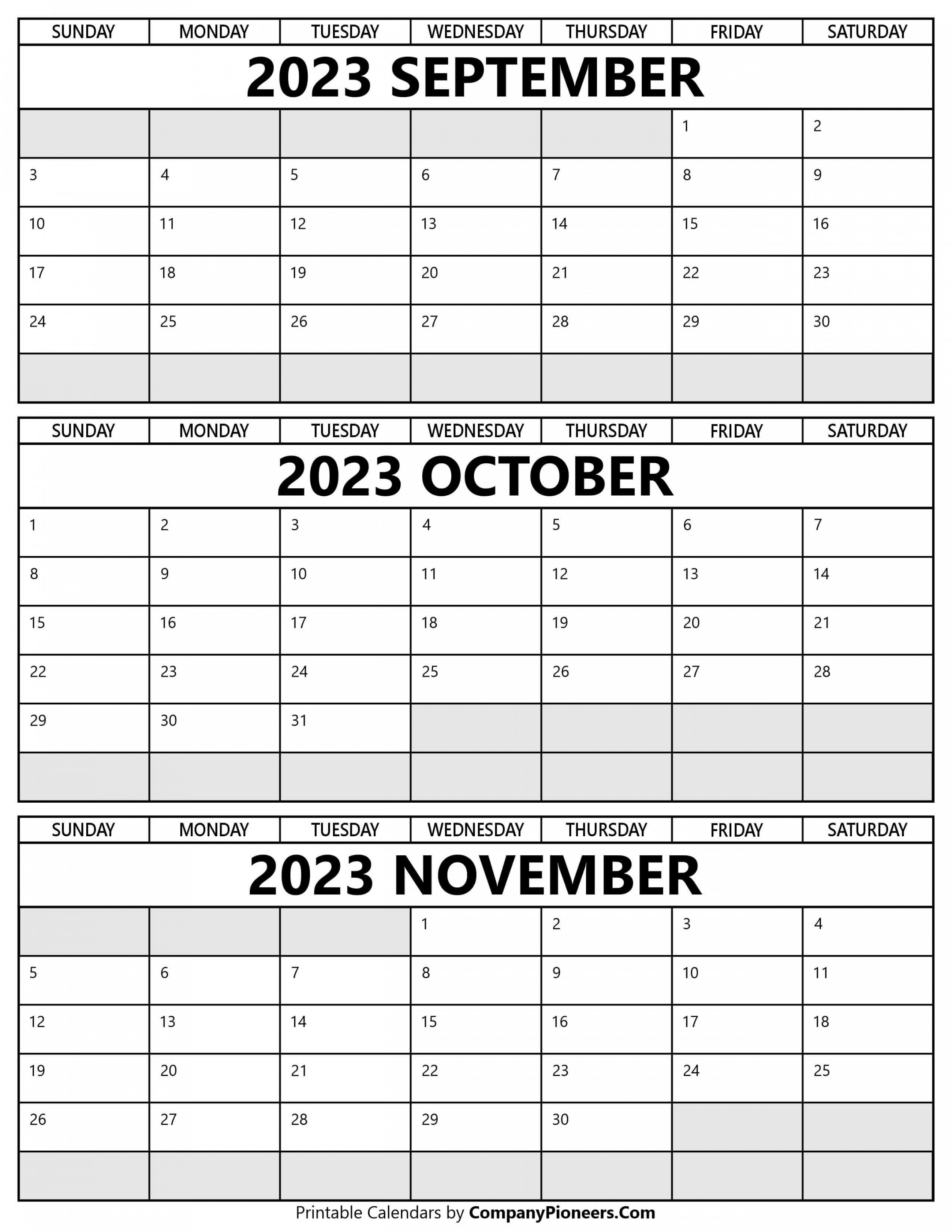 September October November  Calendar Printable - Template
