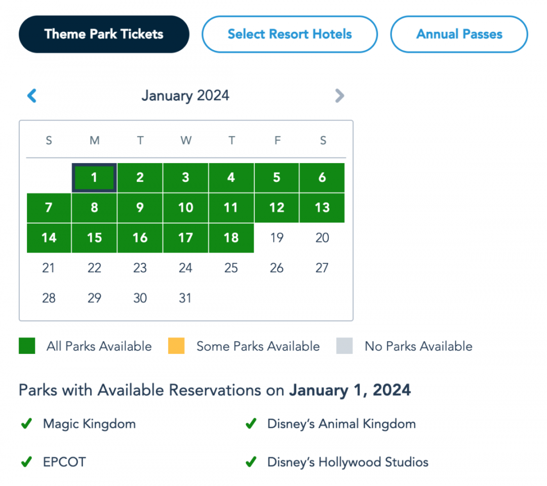 Walt Disney World Park Pass Calendar Available Into  - WDW