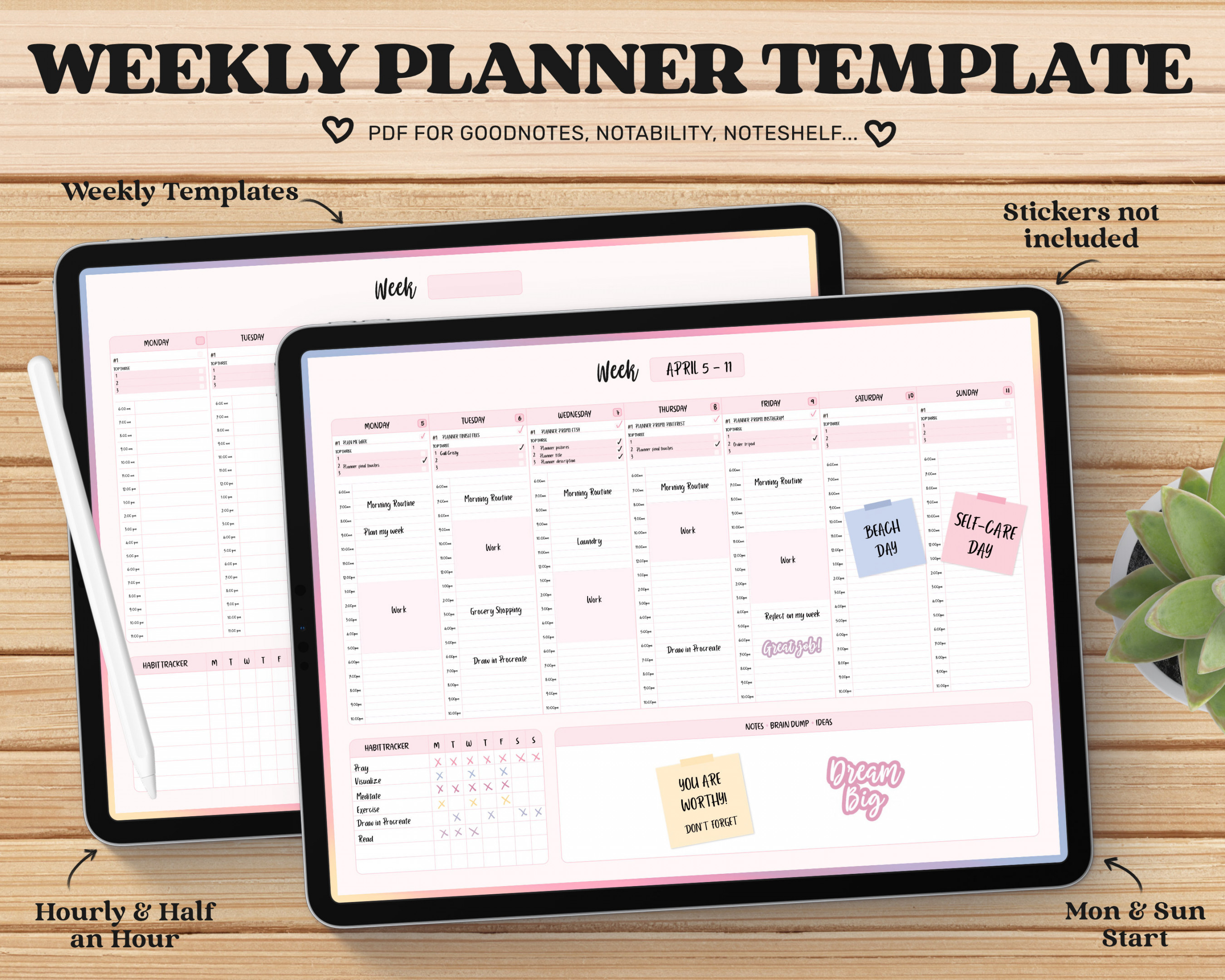 Weekly Planner Goodnotes Template Undated Digital Planner - Etsy